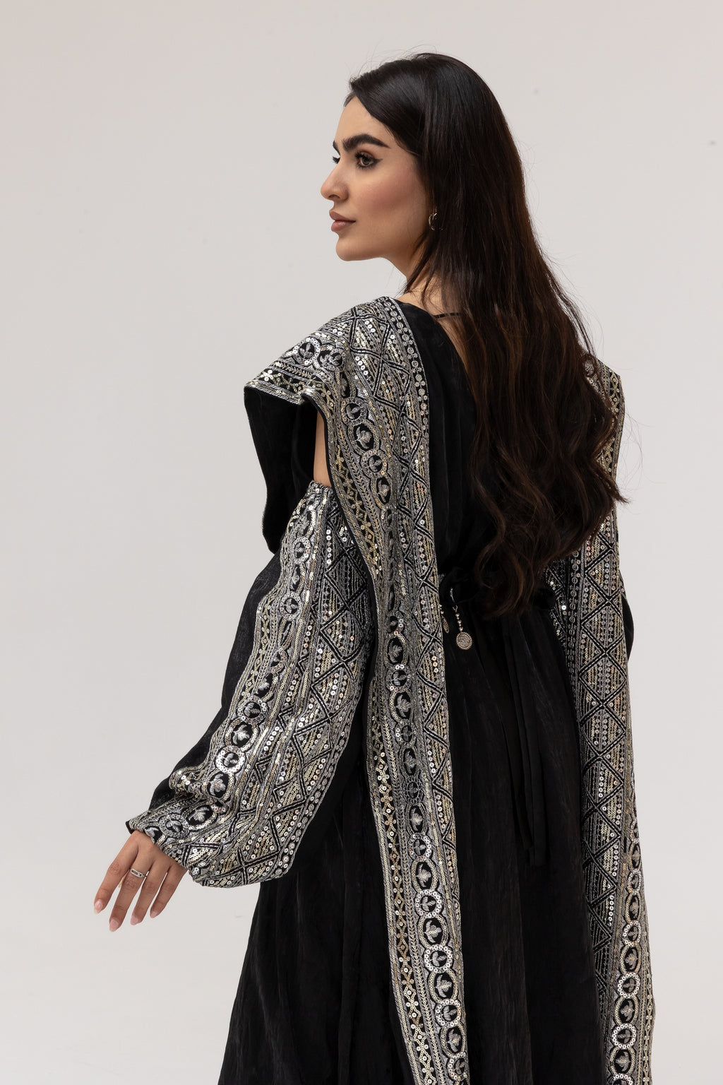 Black Dress with Embroidered Overlay
