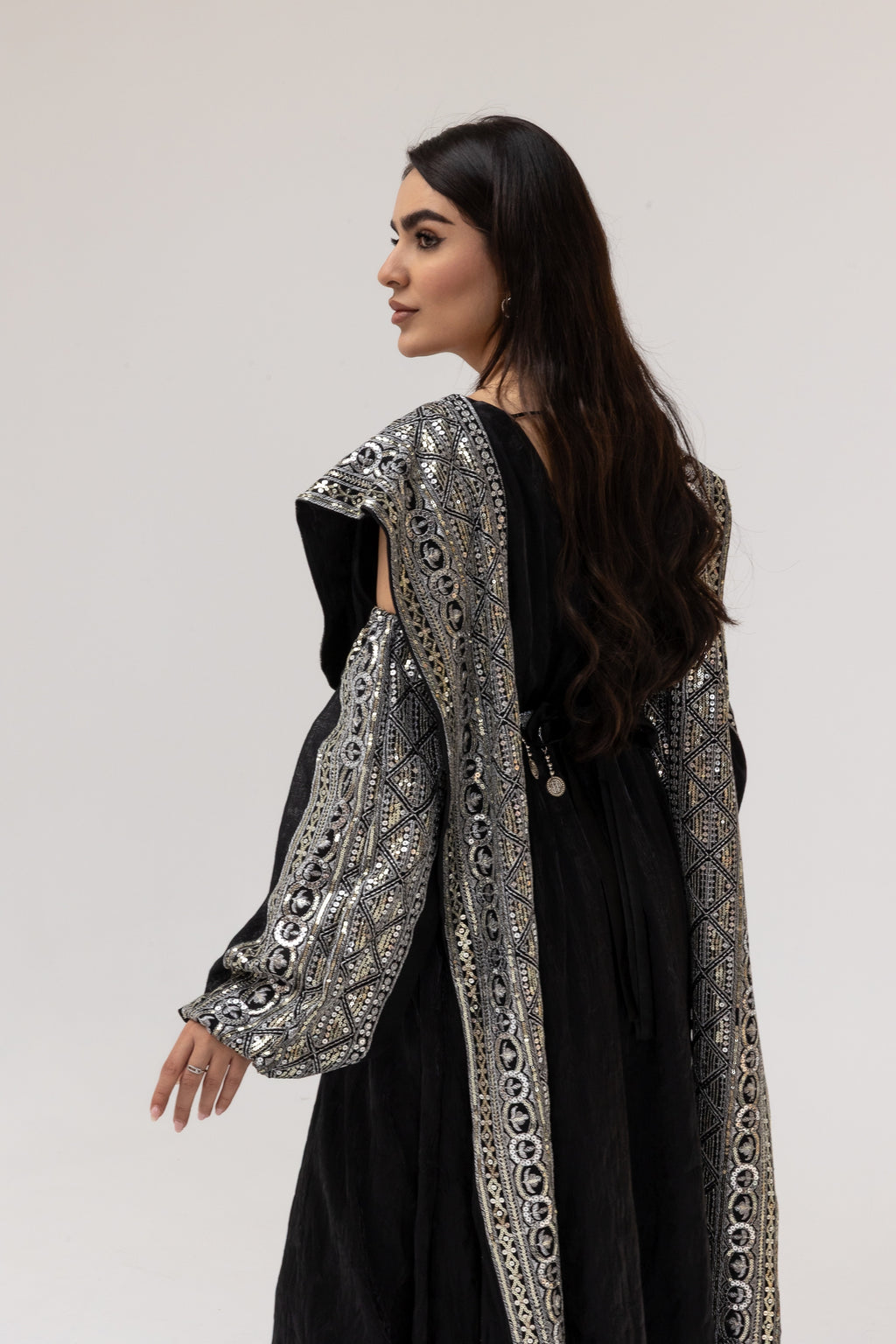 Black Dress with Embroidered Overlay