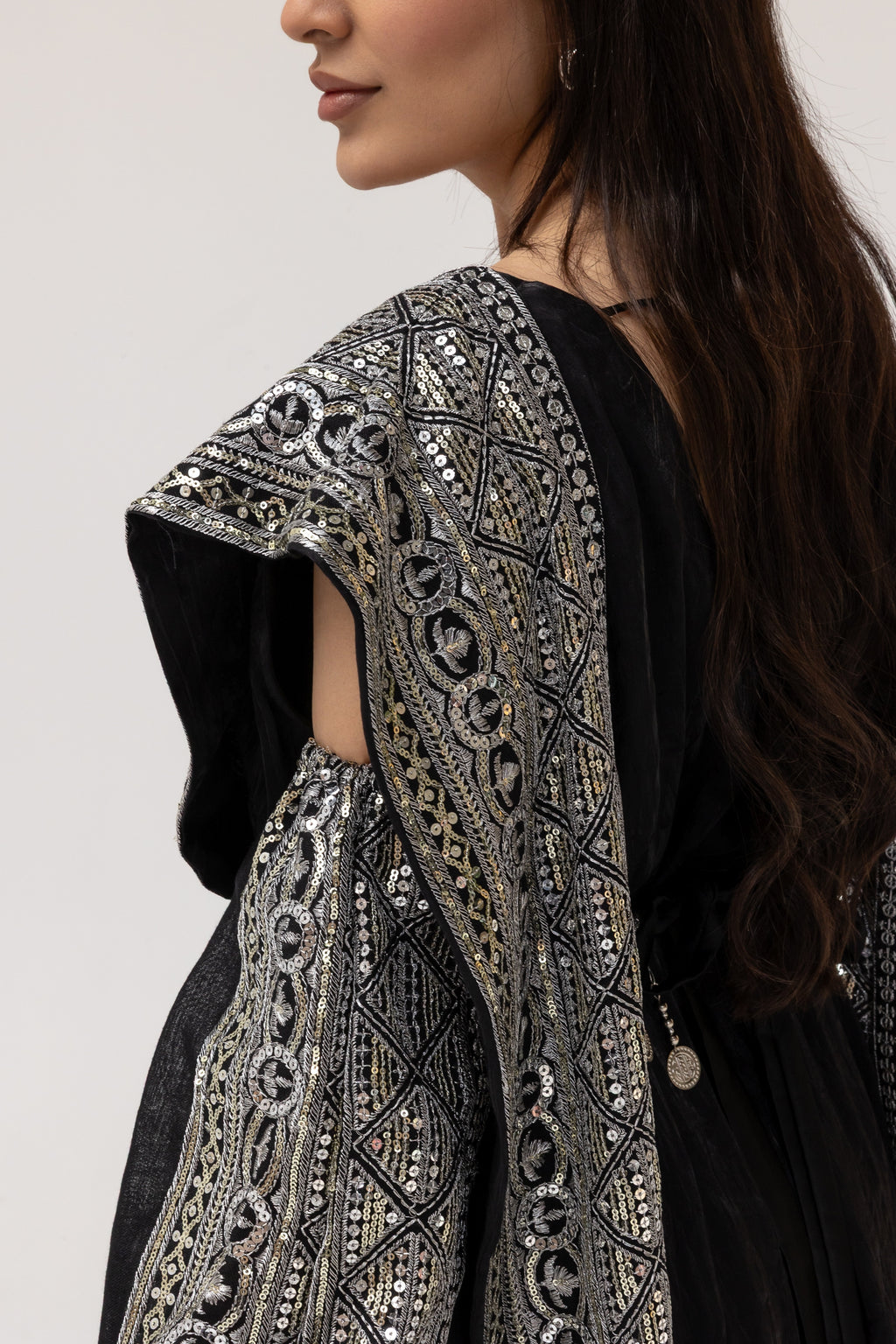 Black Dress with Embroidered Overlay