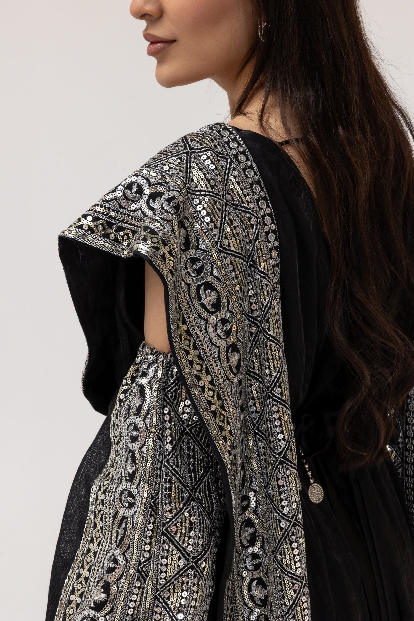 Black Dress with Embroidered Overlay