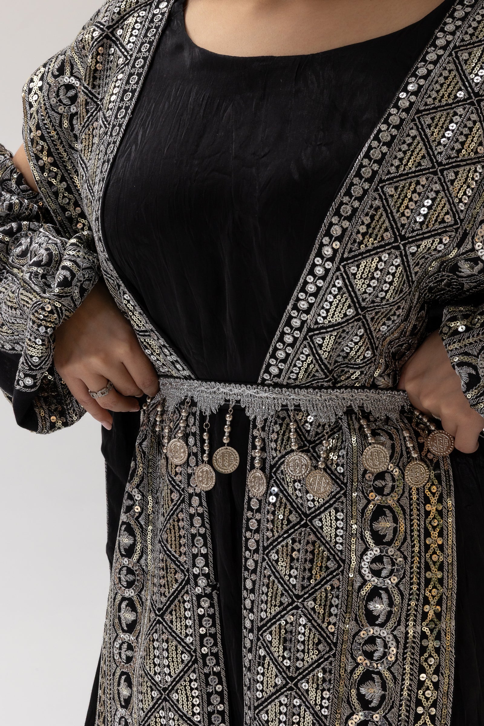 Black Dress with Embroidered Overlay