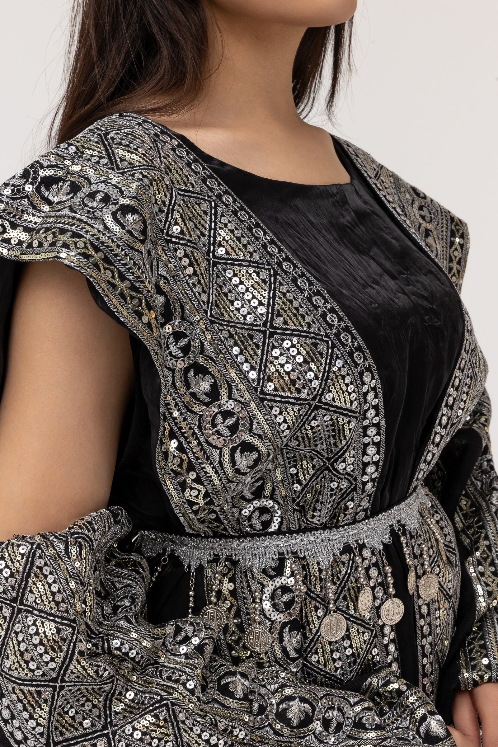 Black Dress with Embroidered Overlay