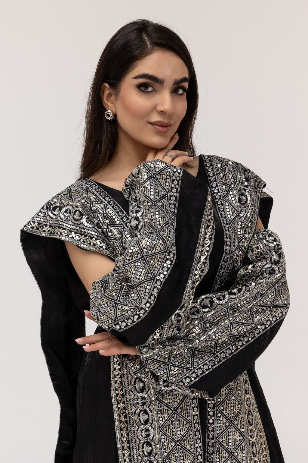 Black Dress with Embroidered Overlay