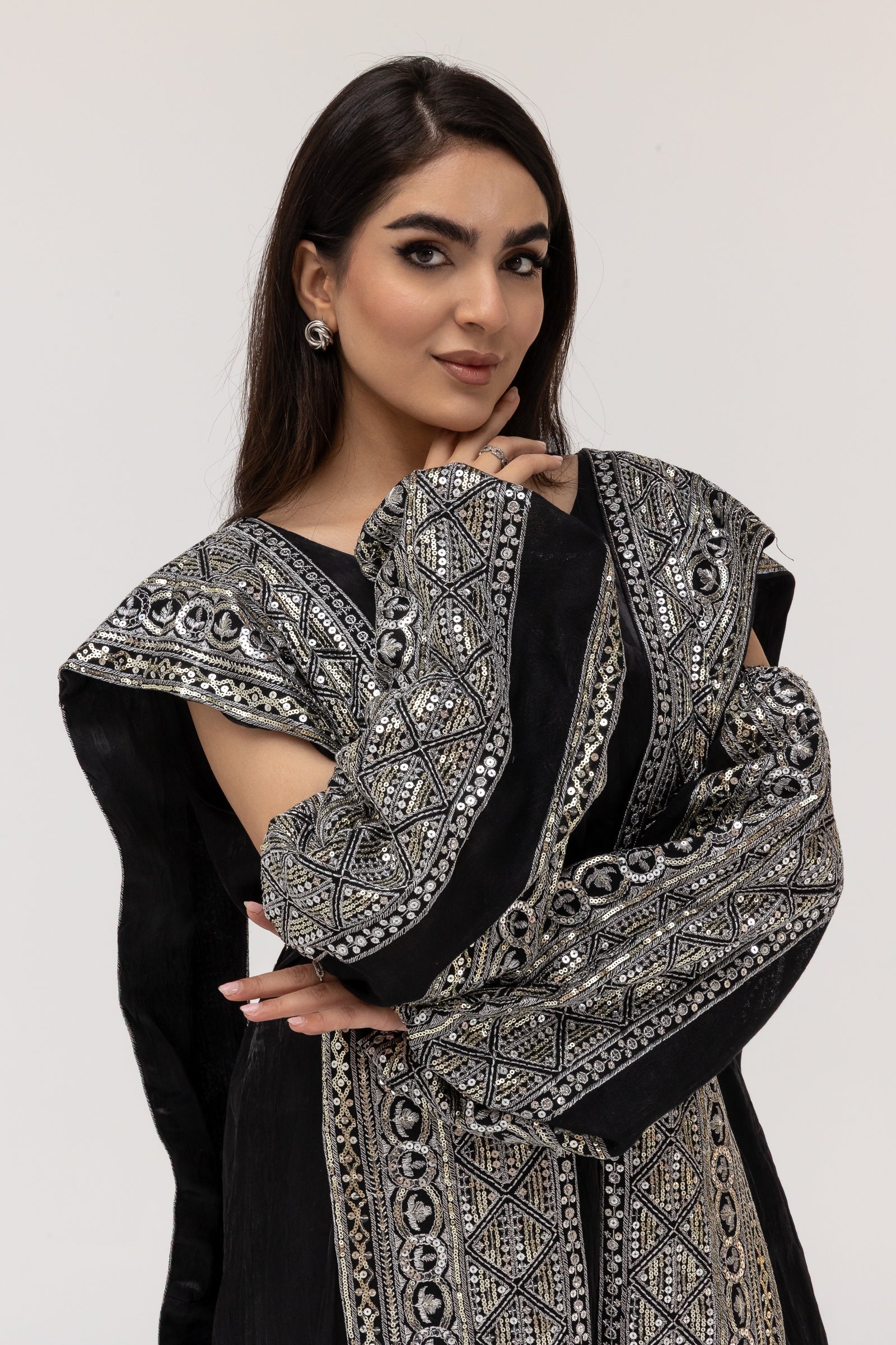 Black Dress with Embroidered Overlay
