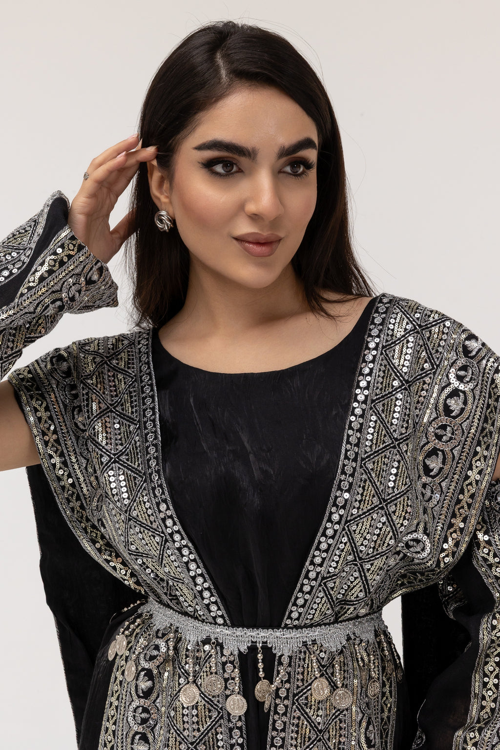 Black Dress with Embroidered Overlay