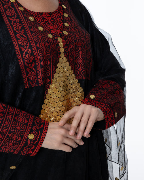 Black Kaftan with Sheer Overlay and Coins Details