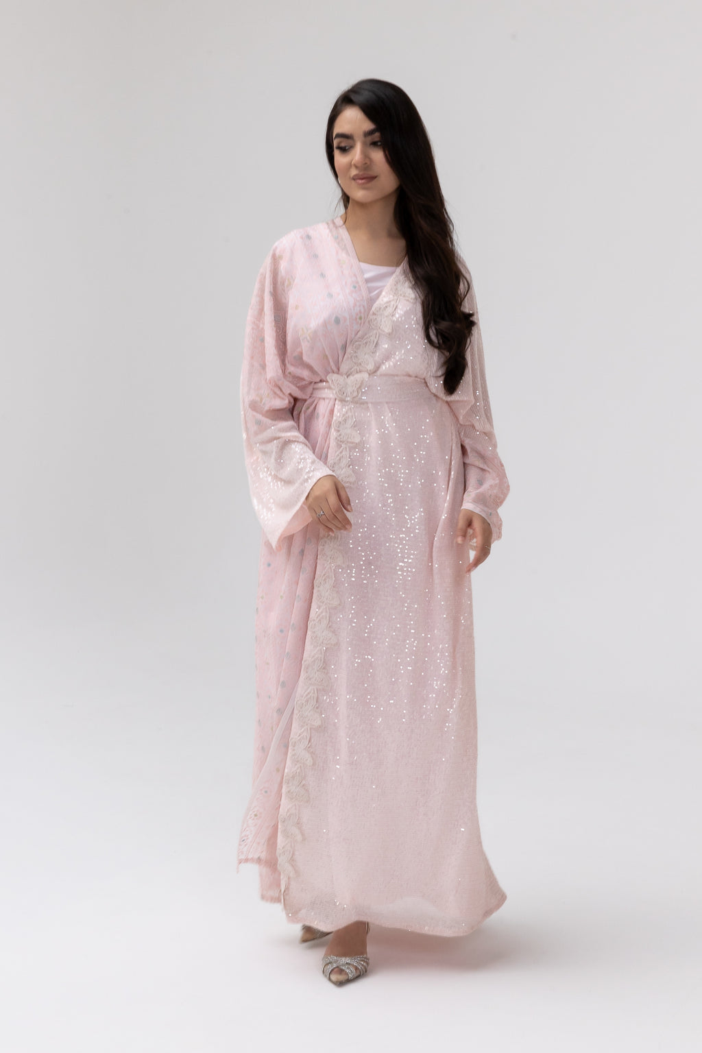 Blush Abaya with Butterfly Aplliqué