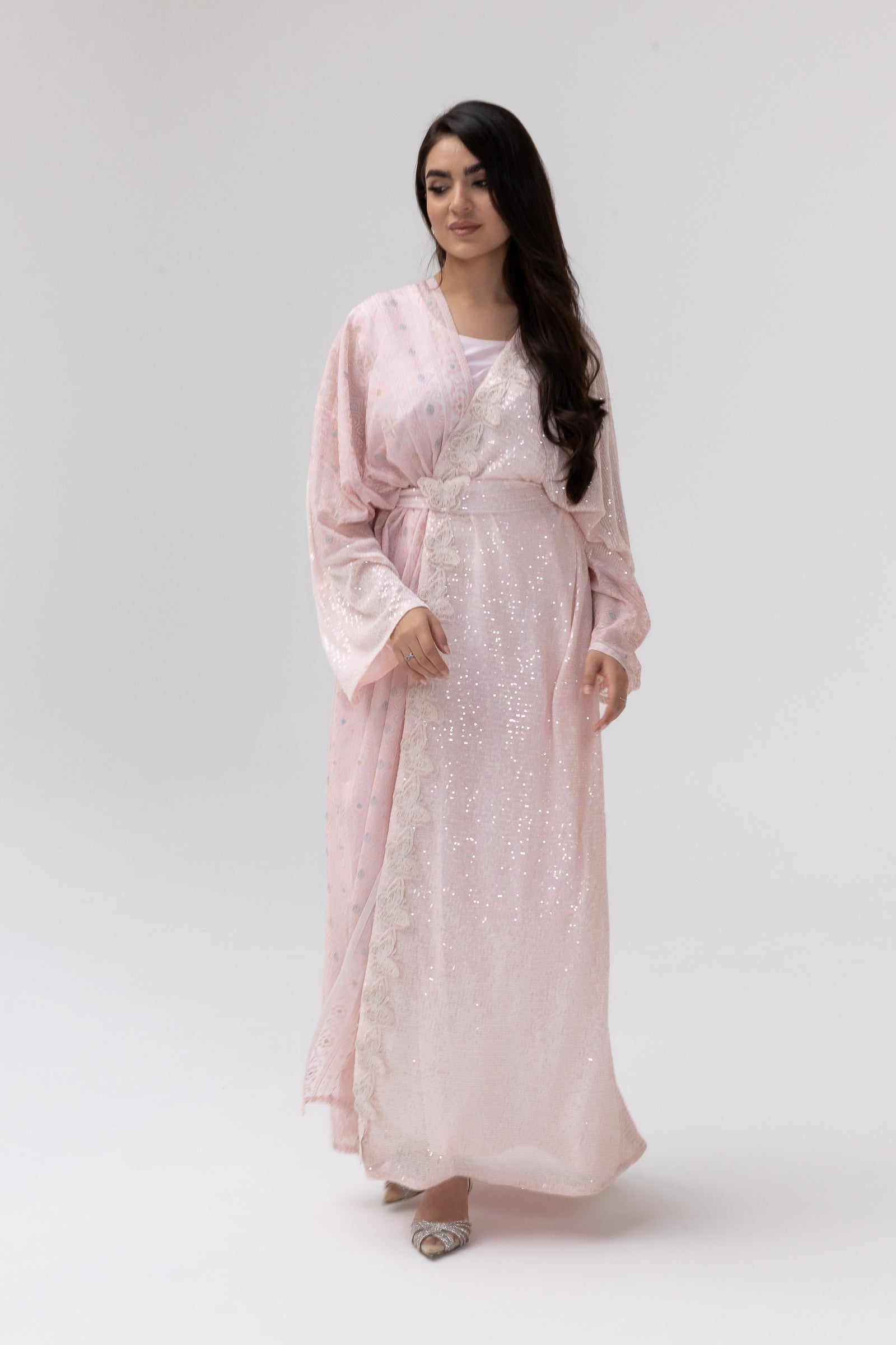 Blush Abaya with Butterfly Aplliqué