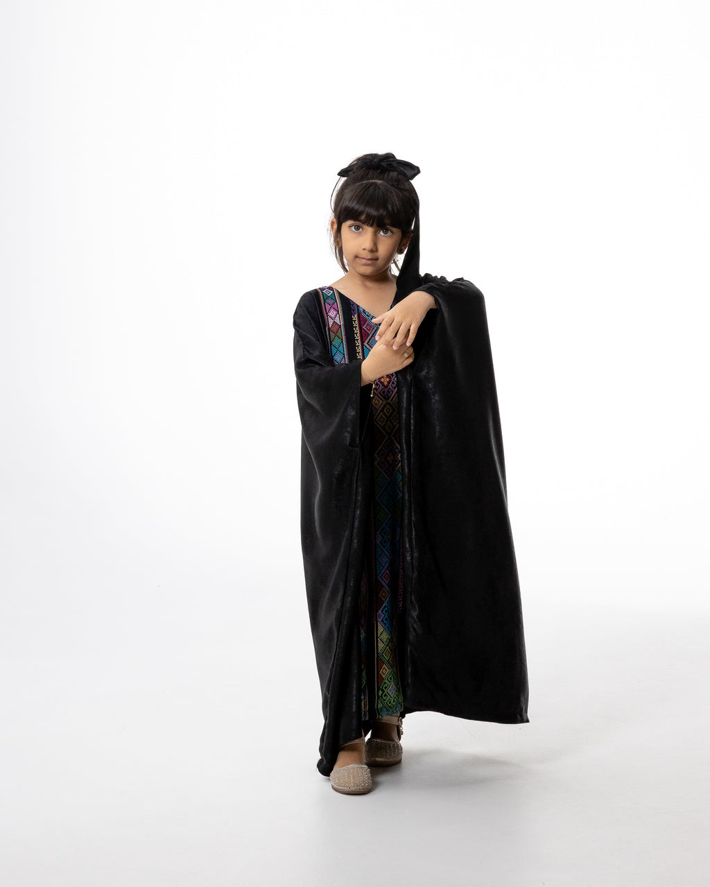 Kids Black Kaftan with Colorful Embroidery