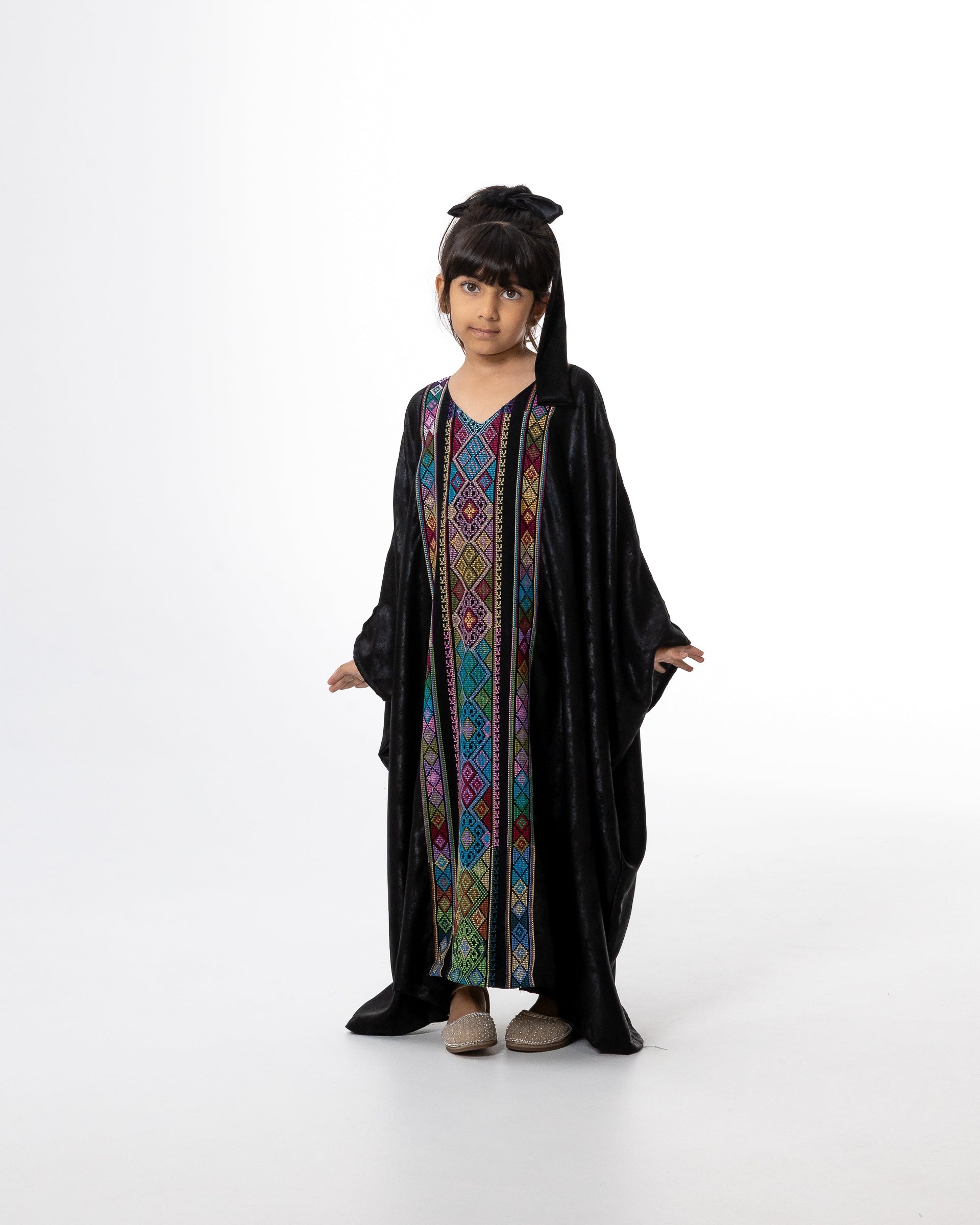 Kids Black Kaftan with Colorful Embroidery