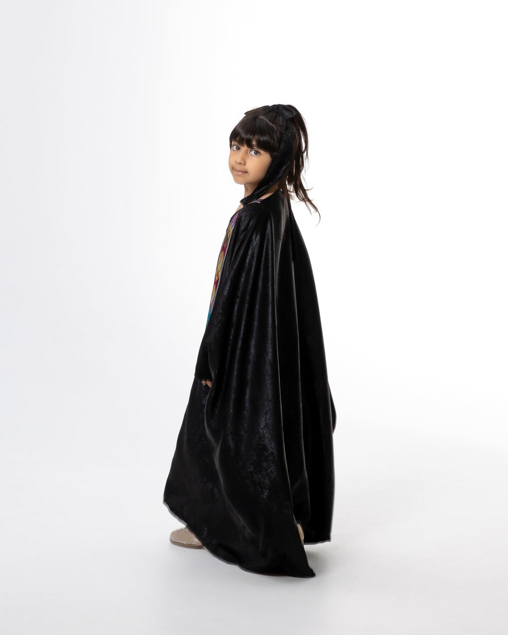 Kids Black Kaftan with Colorful Embroidery