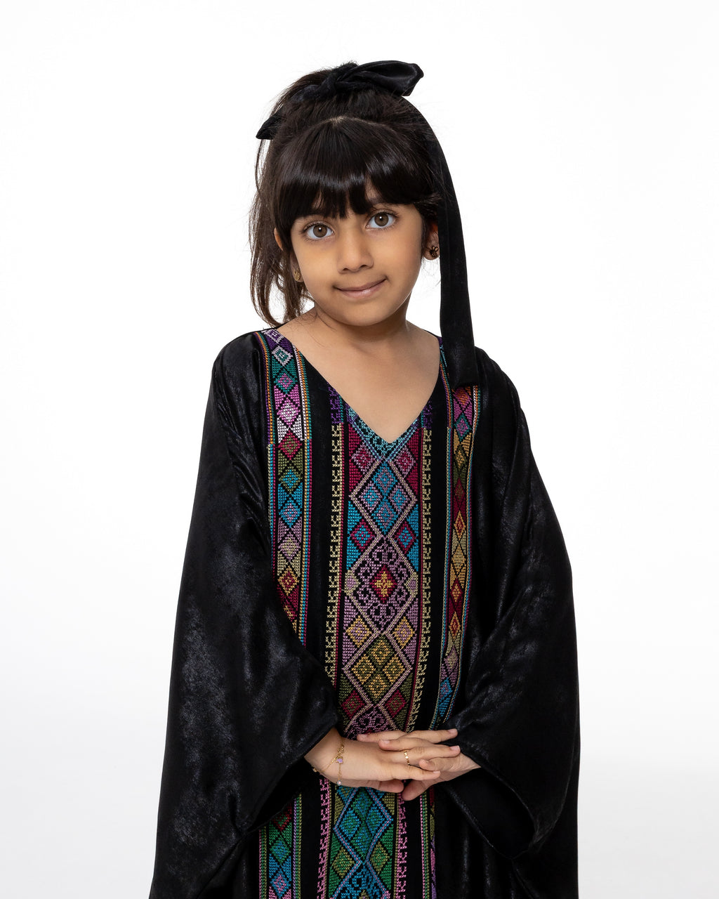 Kids Black Kaftan with Colorful Embroidery