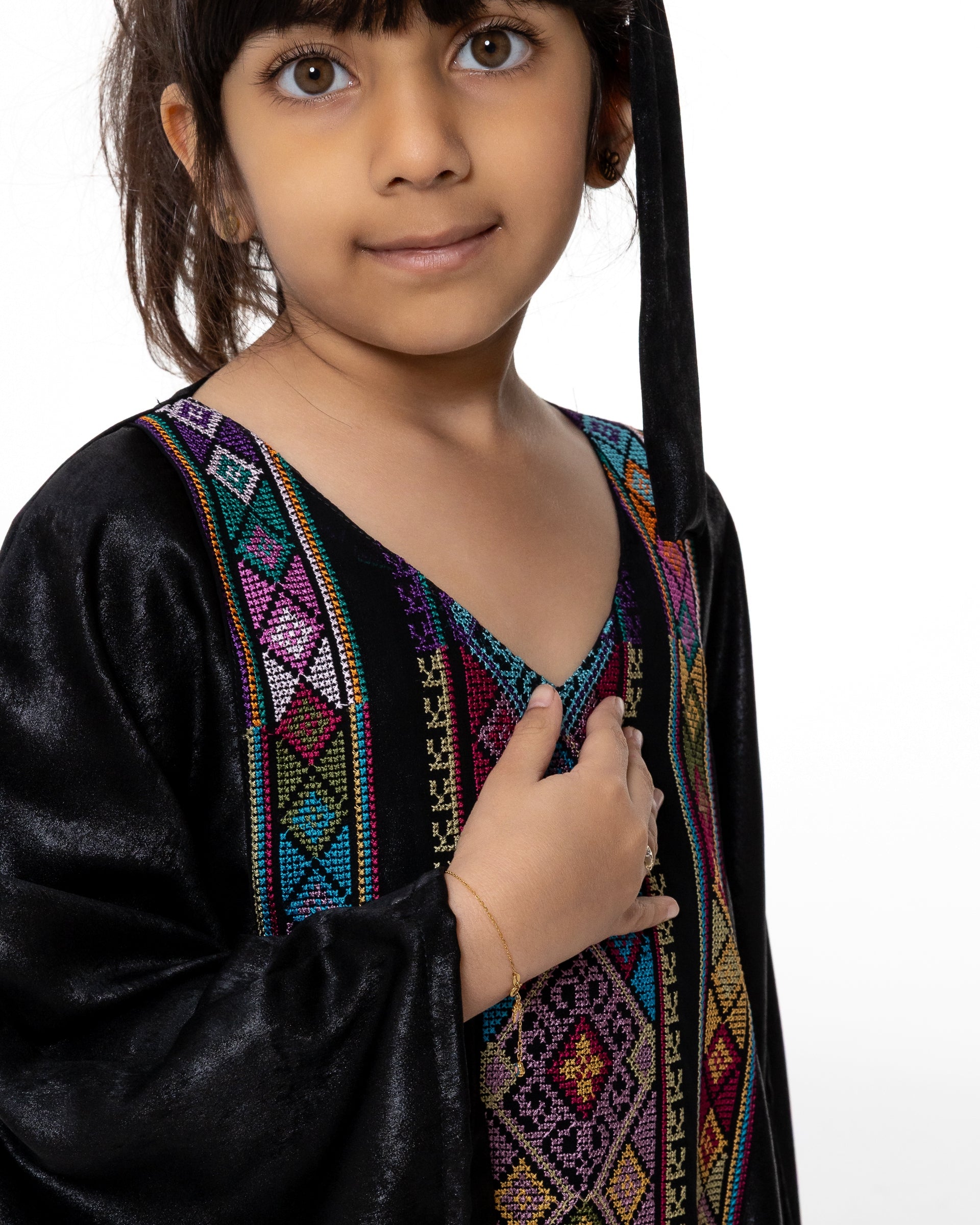 Kids Black Kaftan with Colorful Embroidery