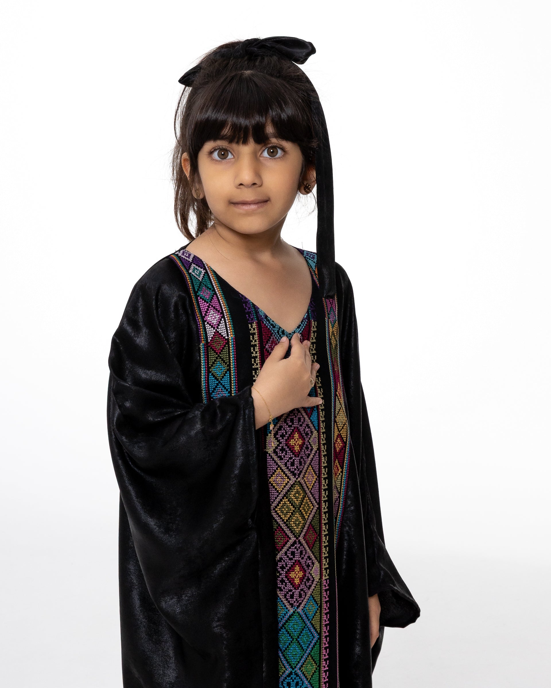 Kids Black Kaftan with Colorful Embroidery