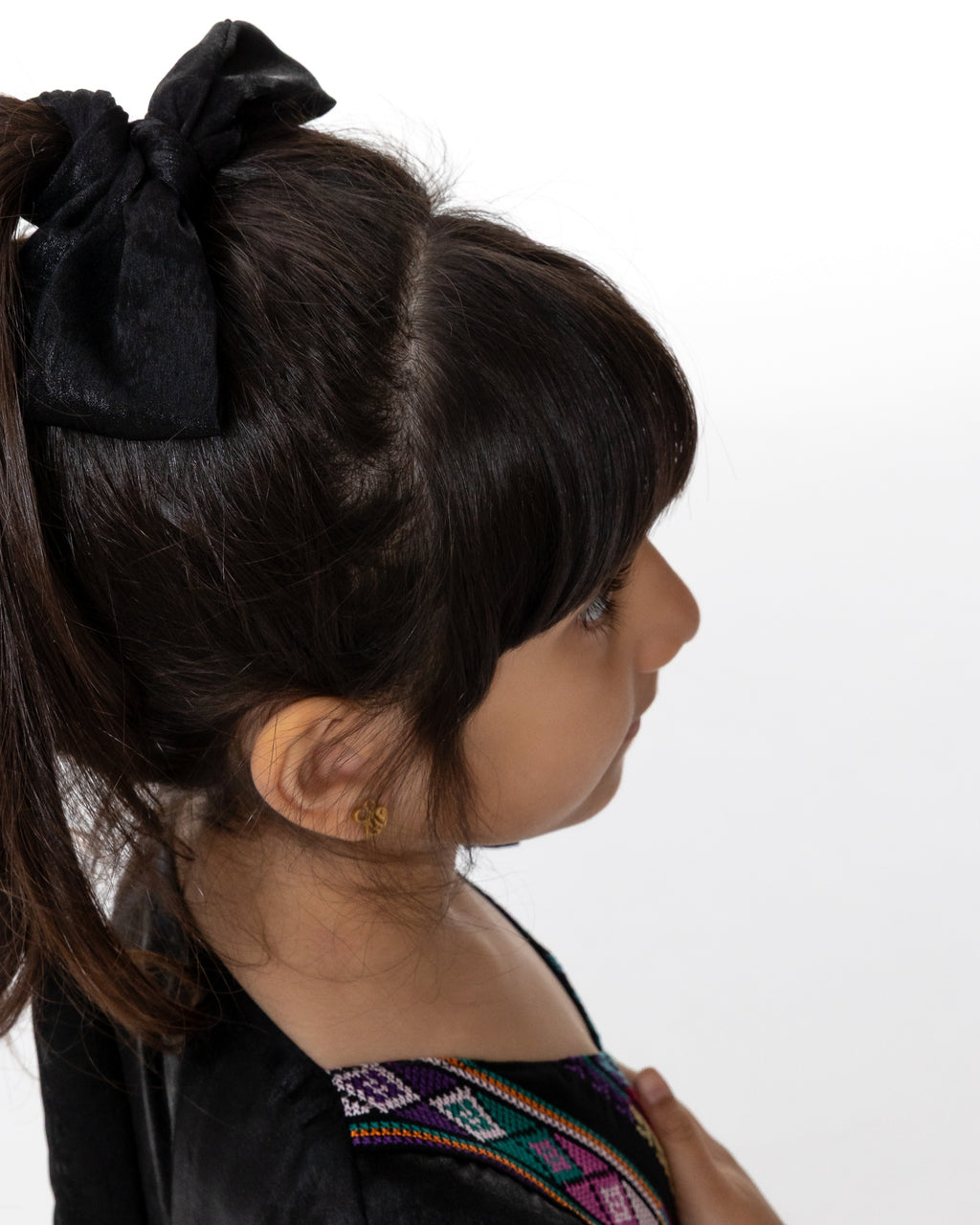 Kids Black Kaftan with Colorful Embroidery