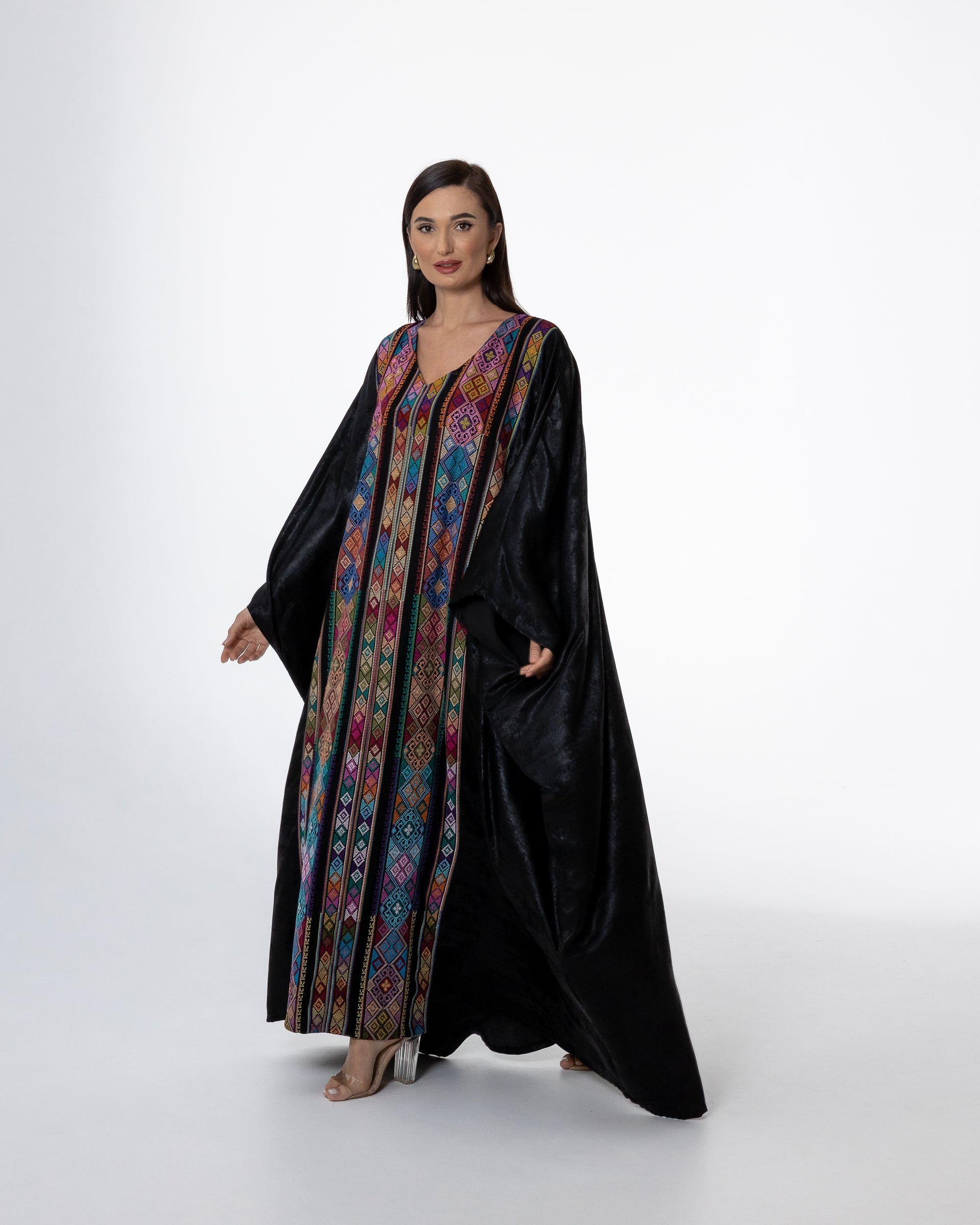 Black Kaftan with Color Embroidery