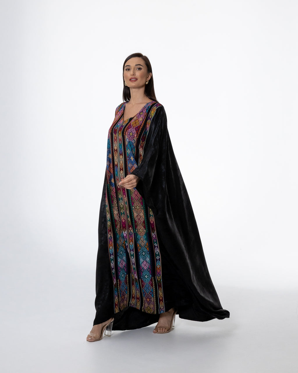 Black Kaftan with Color Embroidery