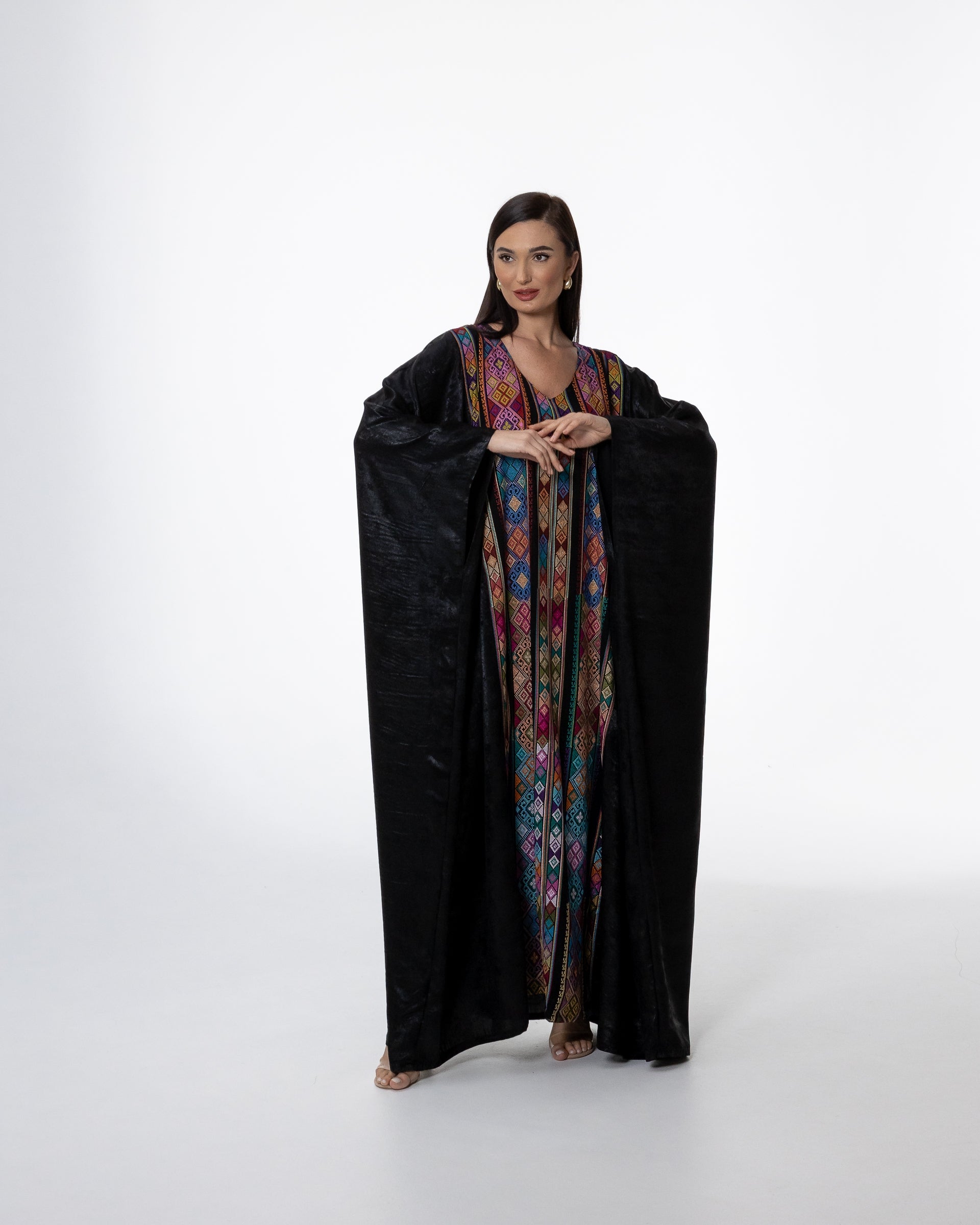 Black Kaftan with Color Embroidery