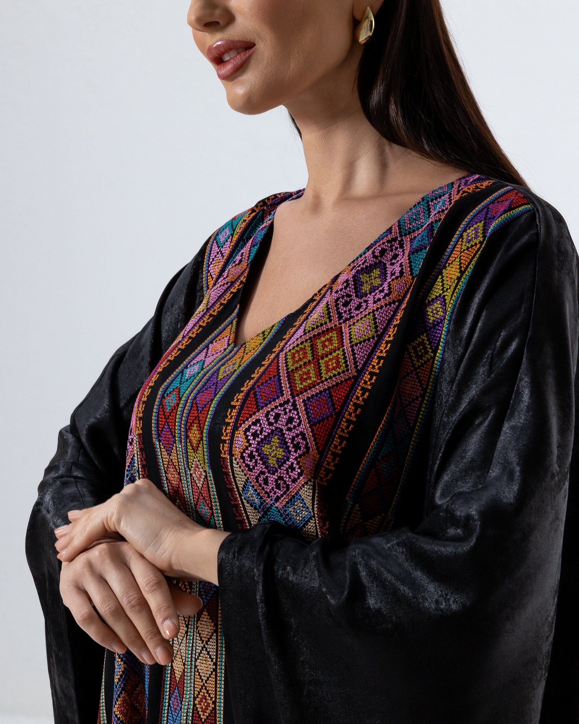 Black Kaftan with Color Embroidery