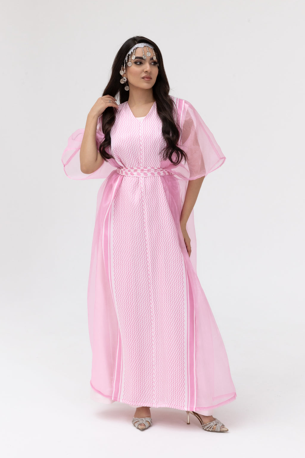 Pink Kaftan with Keffiyeh Print