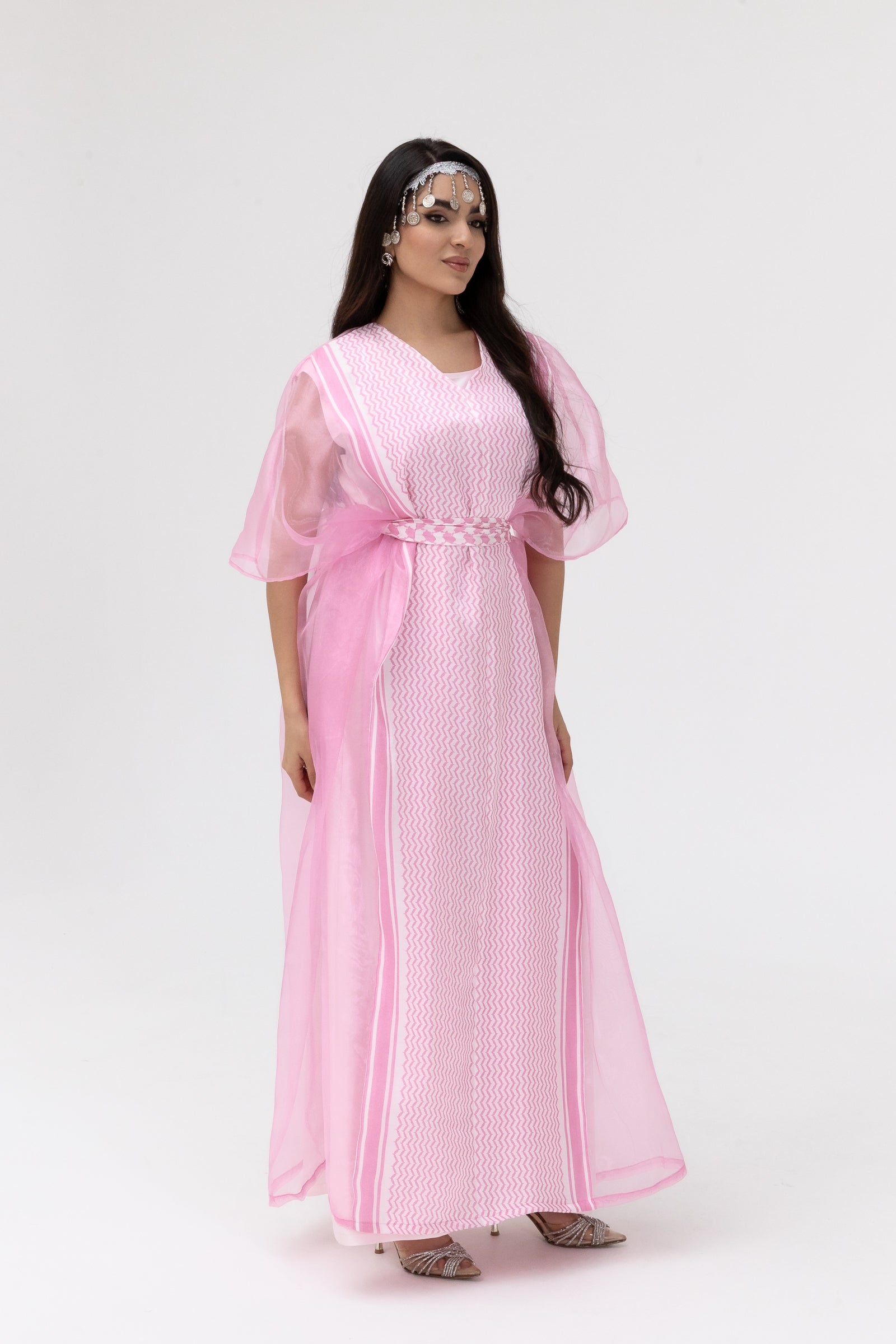 Pink Kaftan with Keffiyeh Print