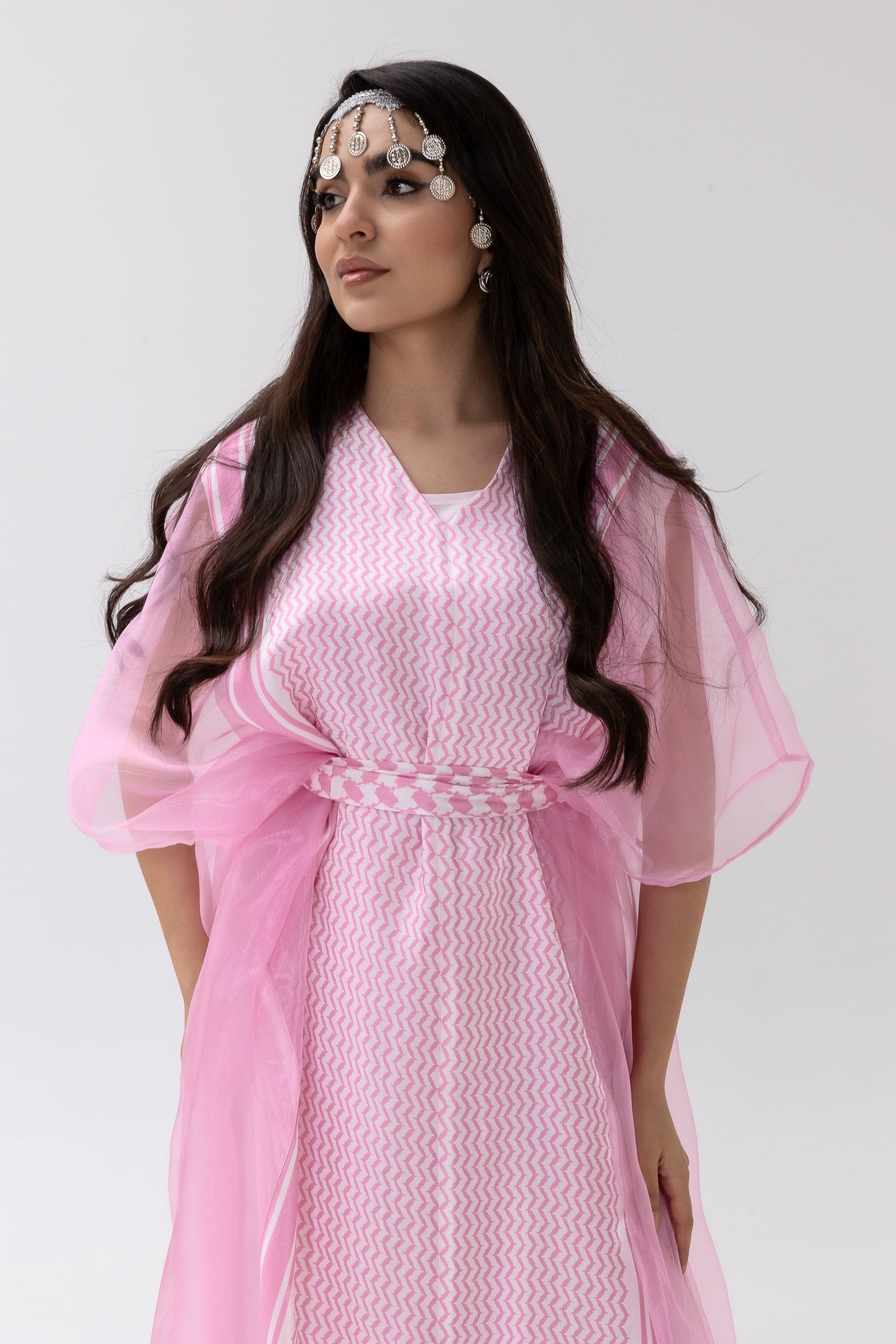 Pink Kaftan with Keffiyeh Print