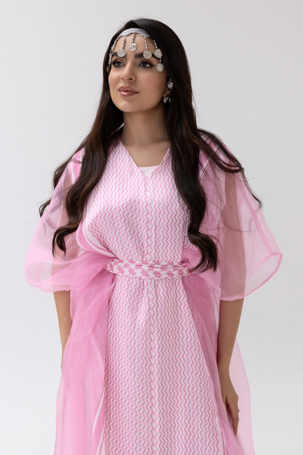 Pink Kaftan with Keffiyeh Print