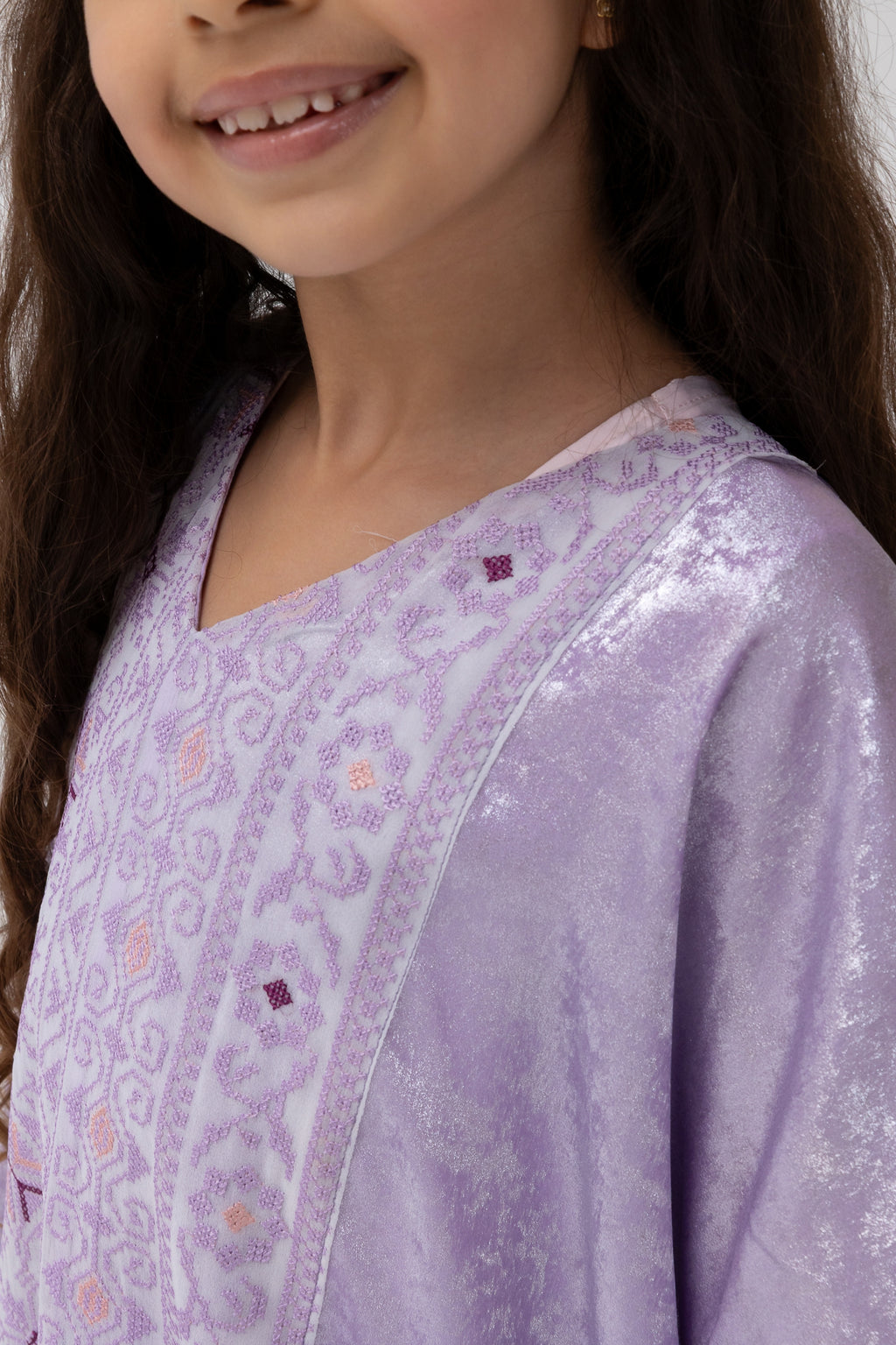 Kids Lilac Embroidered Kaftan