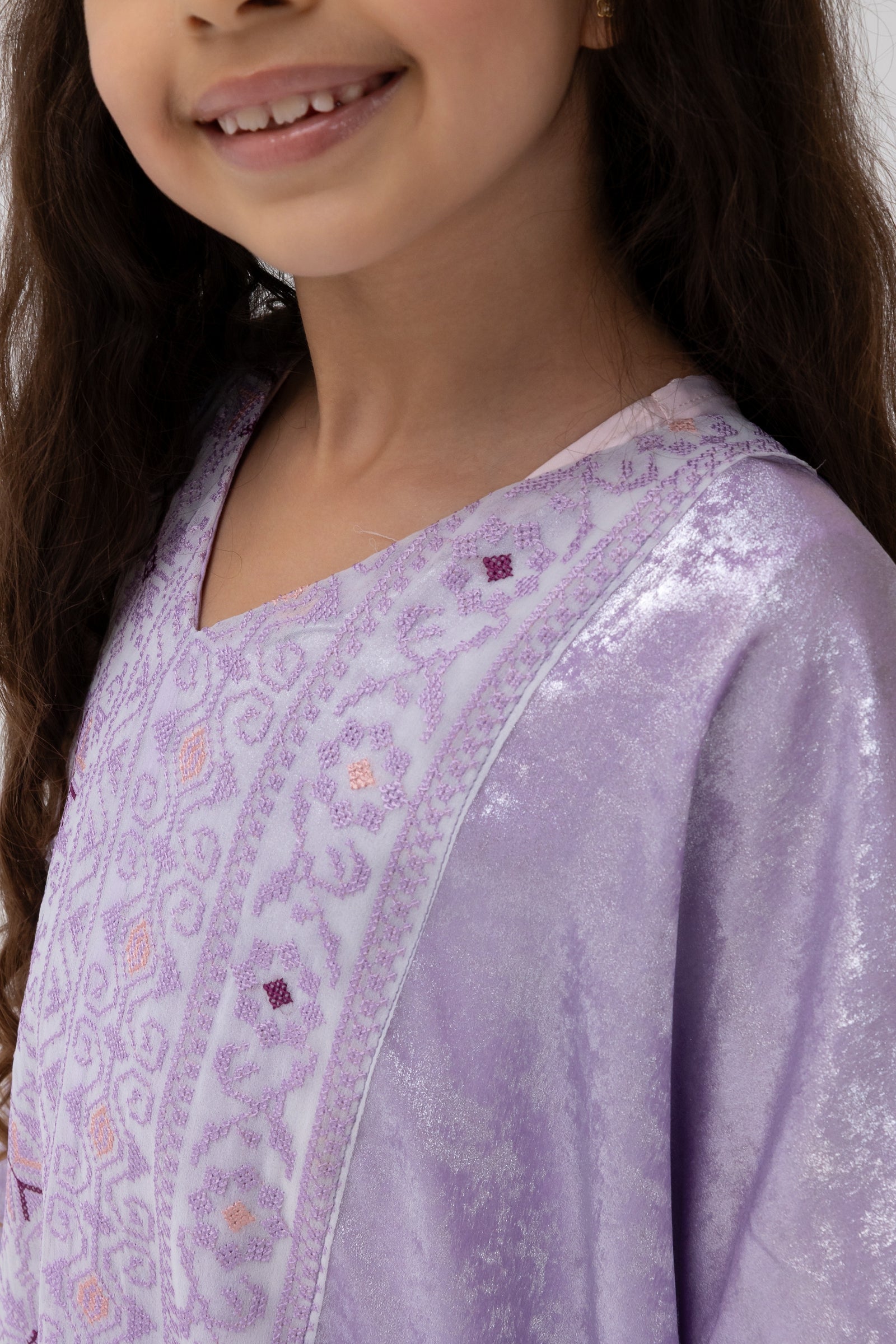 Kids Lilac Embroidered Kaftan