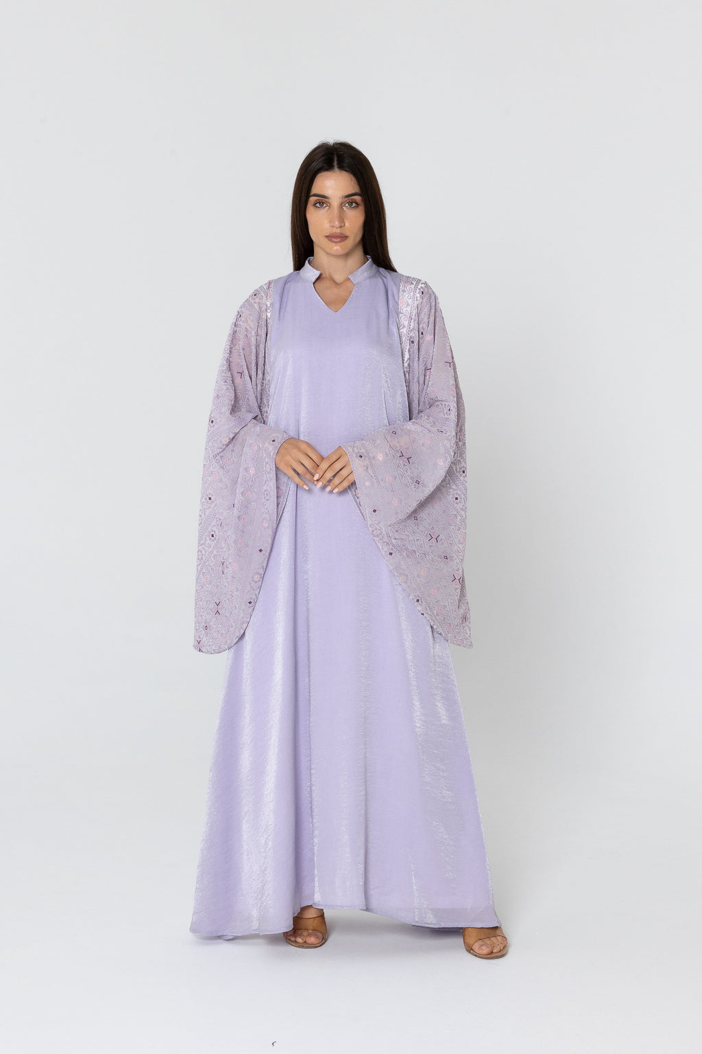 Lilac Dress with Embellished Sleeves