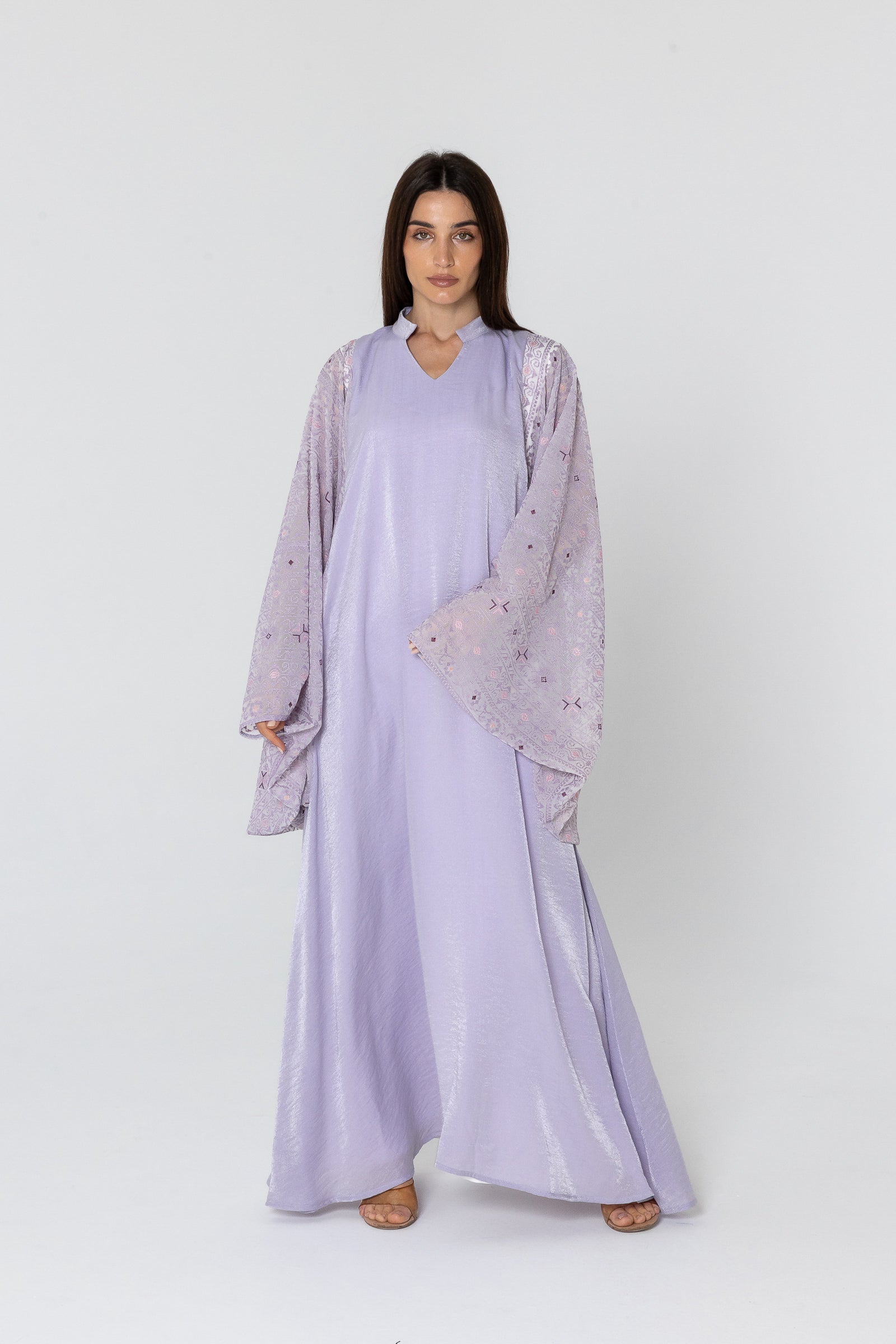 Lilac Dress with Embellished Sleeves