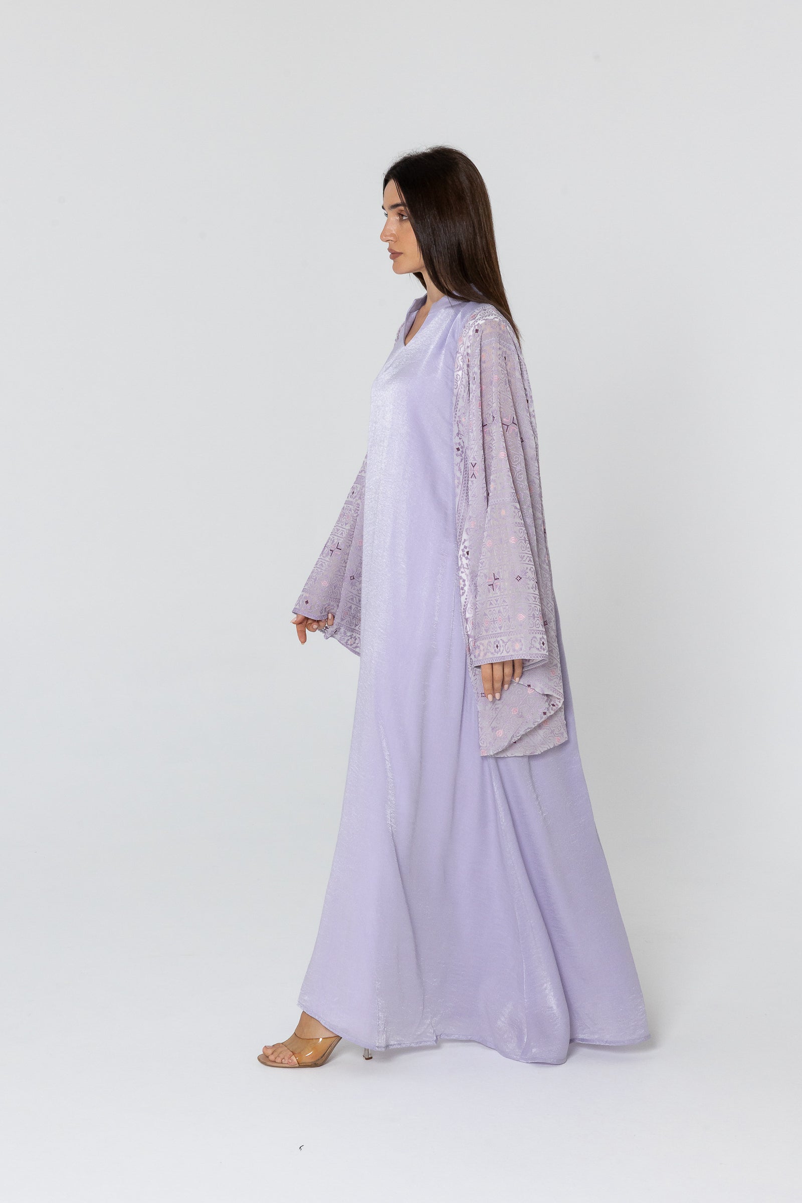 Lilac Dress with Embellished Sleeves