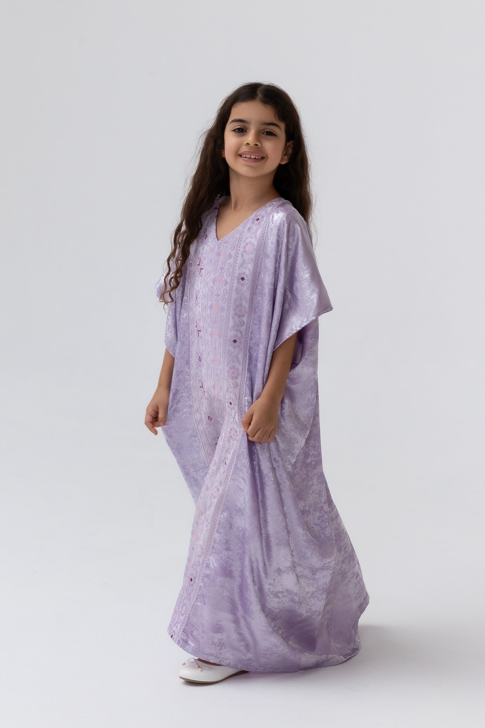 Kids Lilac Embroidered Kaftan