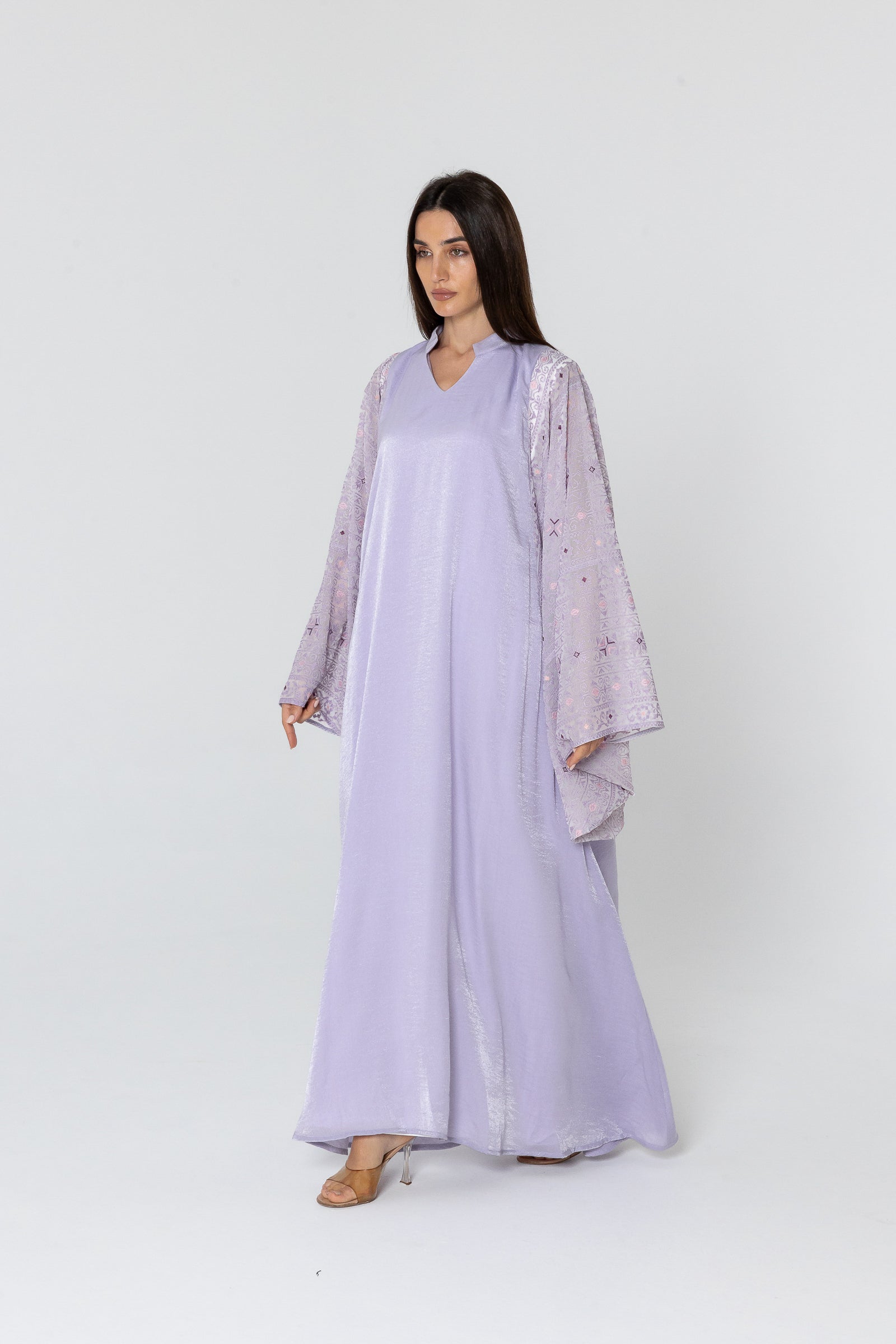 Lilac Dress with Embellished Sleeves