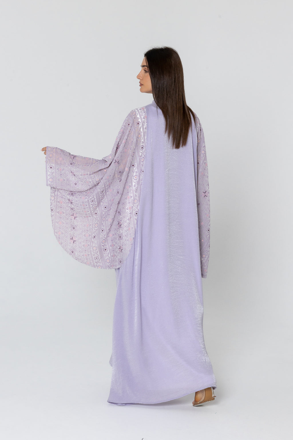 Lilac Dress with Embellished Sleeves