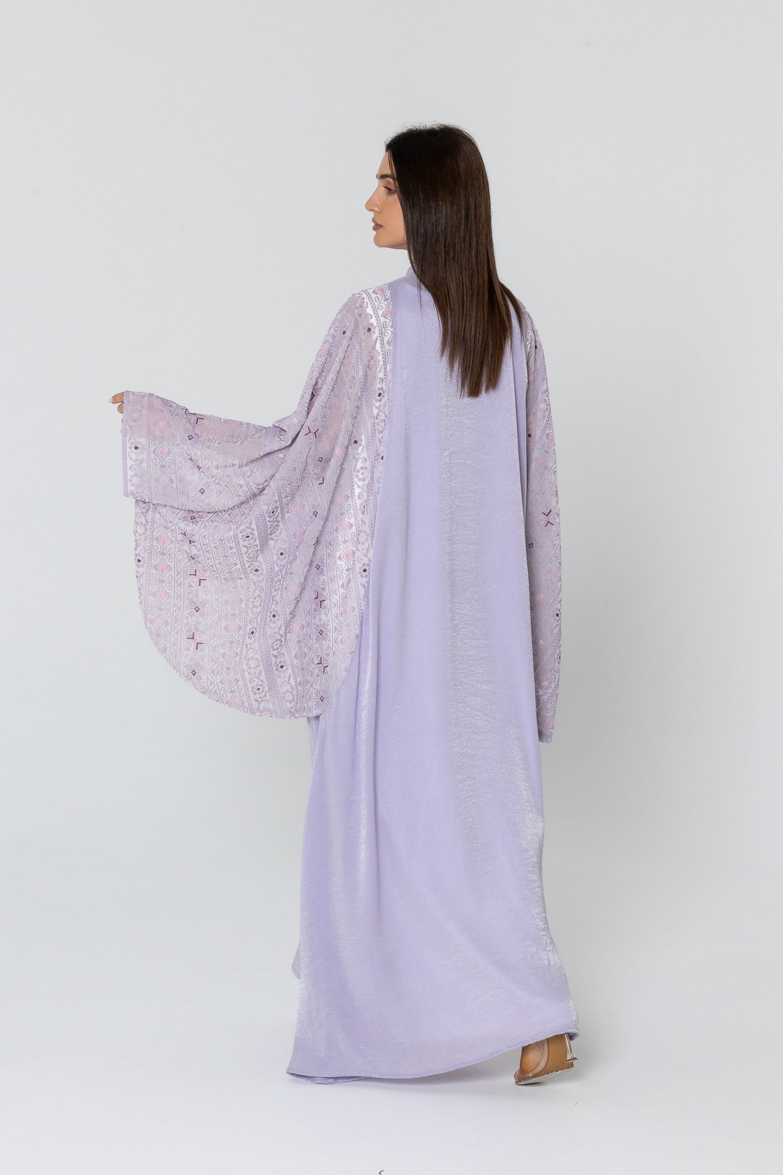 Lilac Dress with Embellished Sleeves