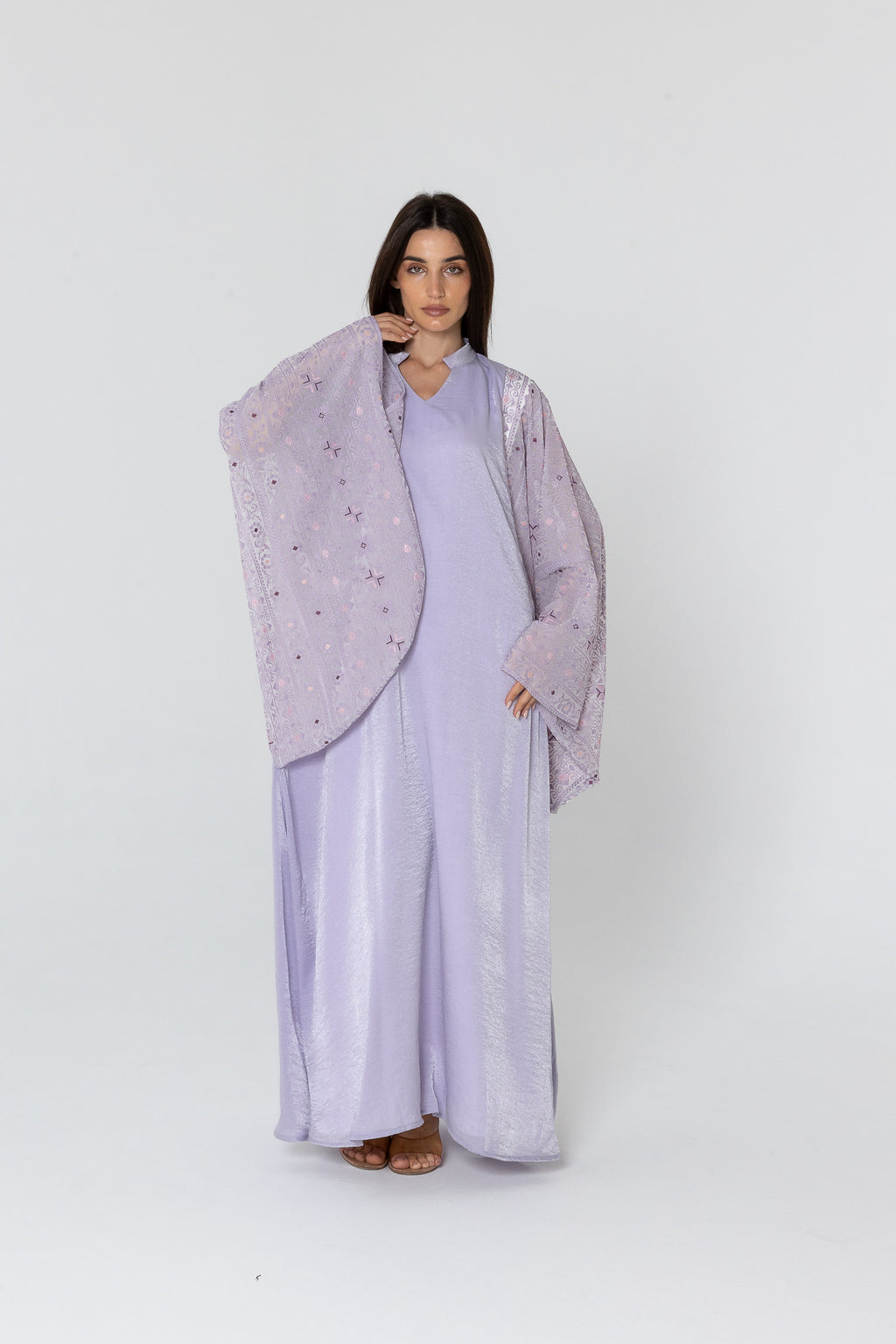 Lilac Dress with Embellished Sleeves