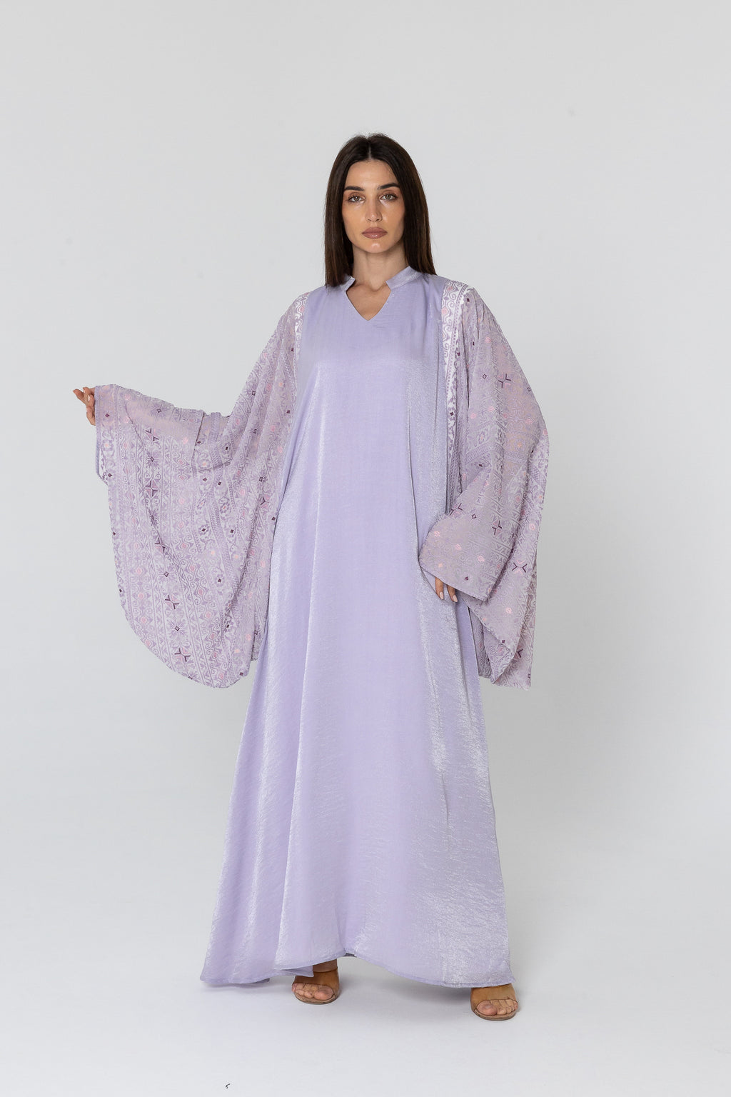 Lilac Dress with Embellished Sleeves