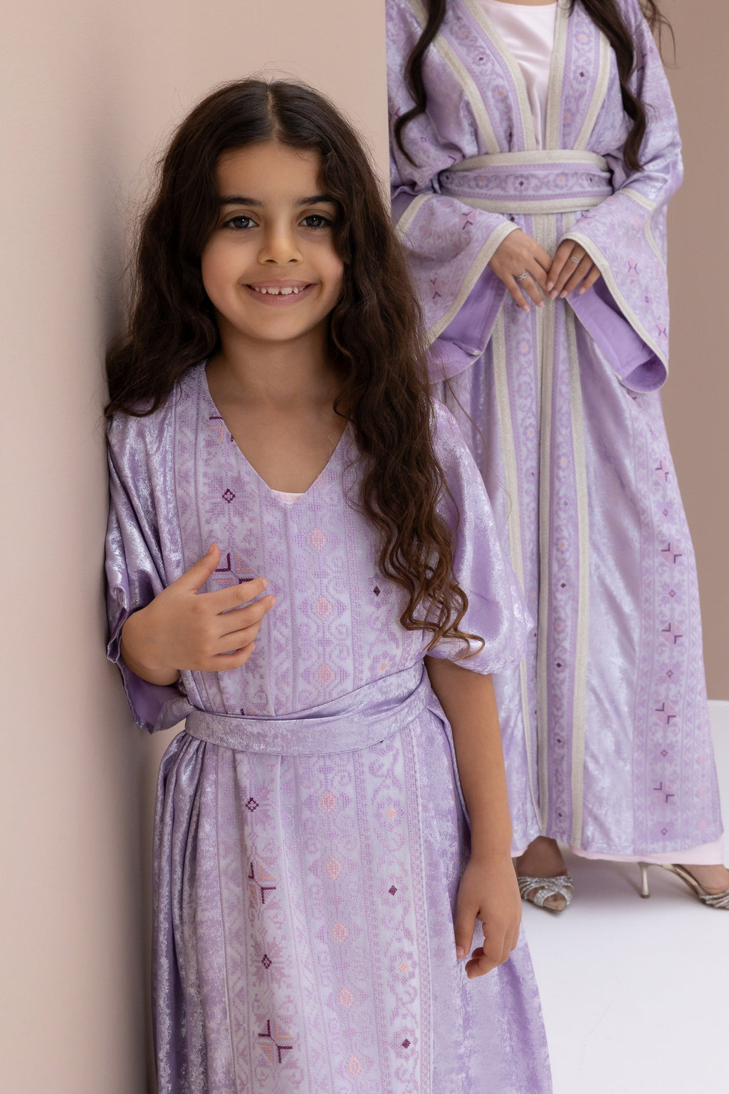 Kids Lilac Embroidered Kaftan