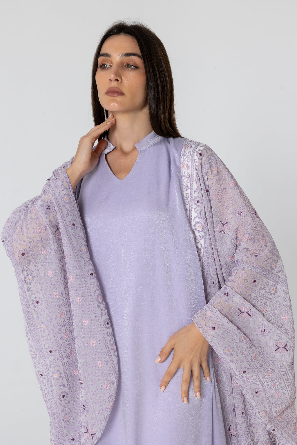 Lilac Dress with Embellished Sleeves