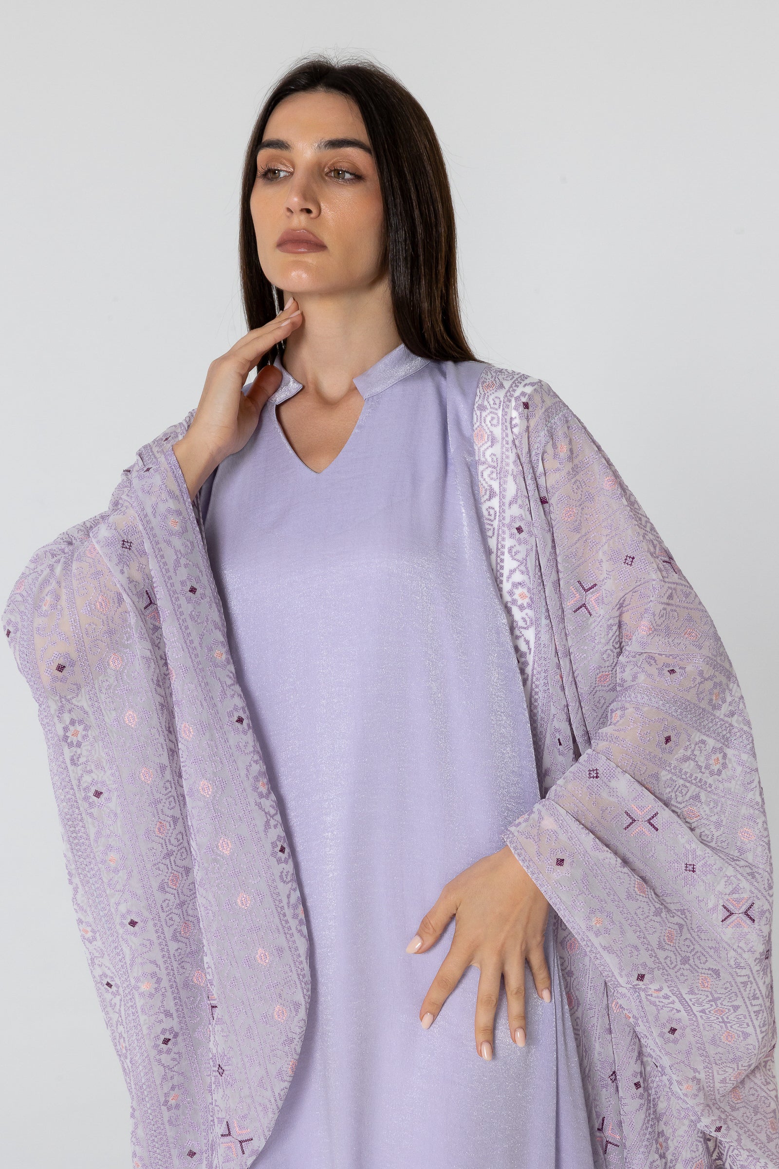 Lilac Dress with Embellished Sleeves