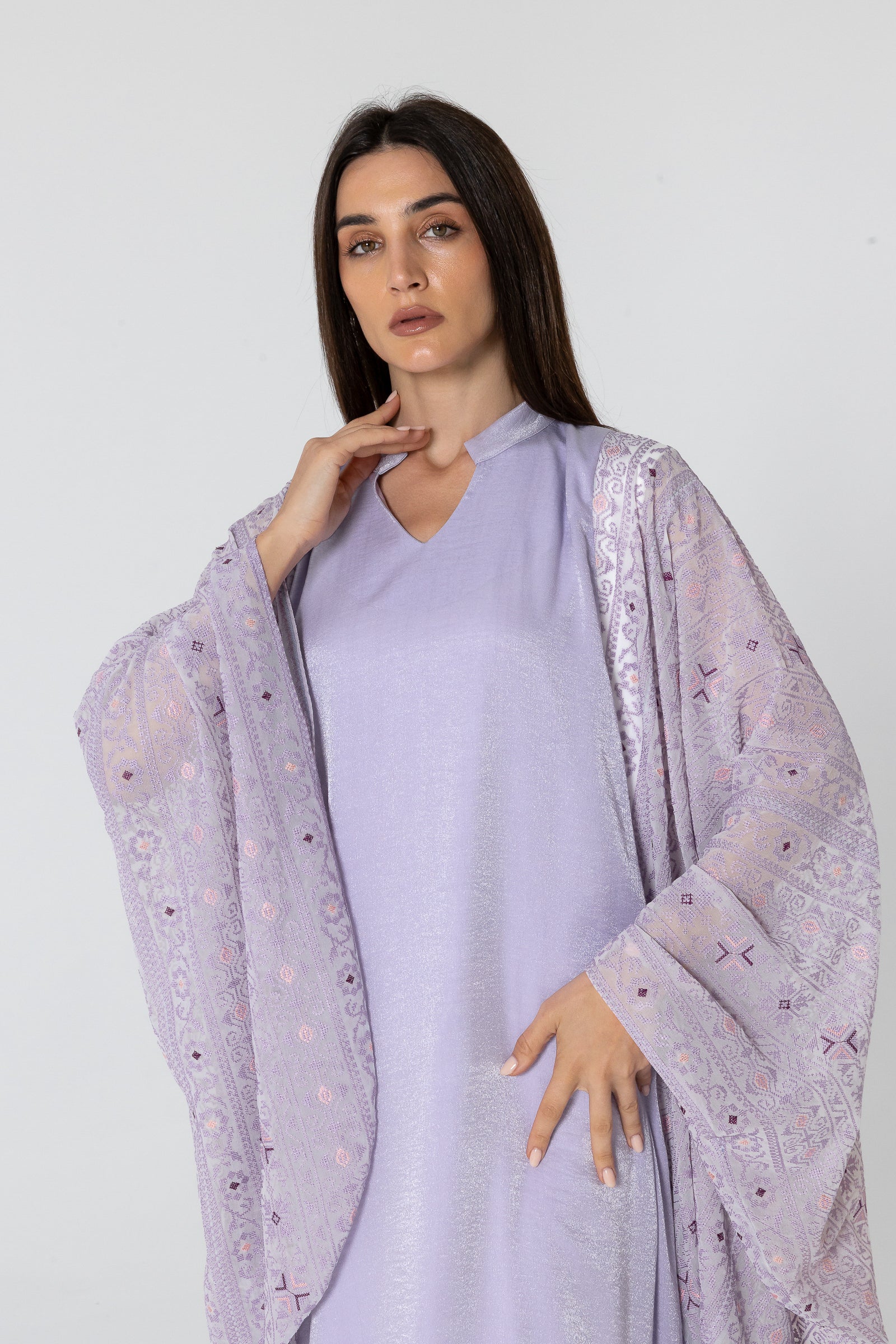 Lilac Dress with Embellished Sleeves