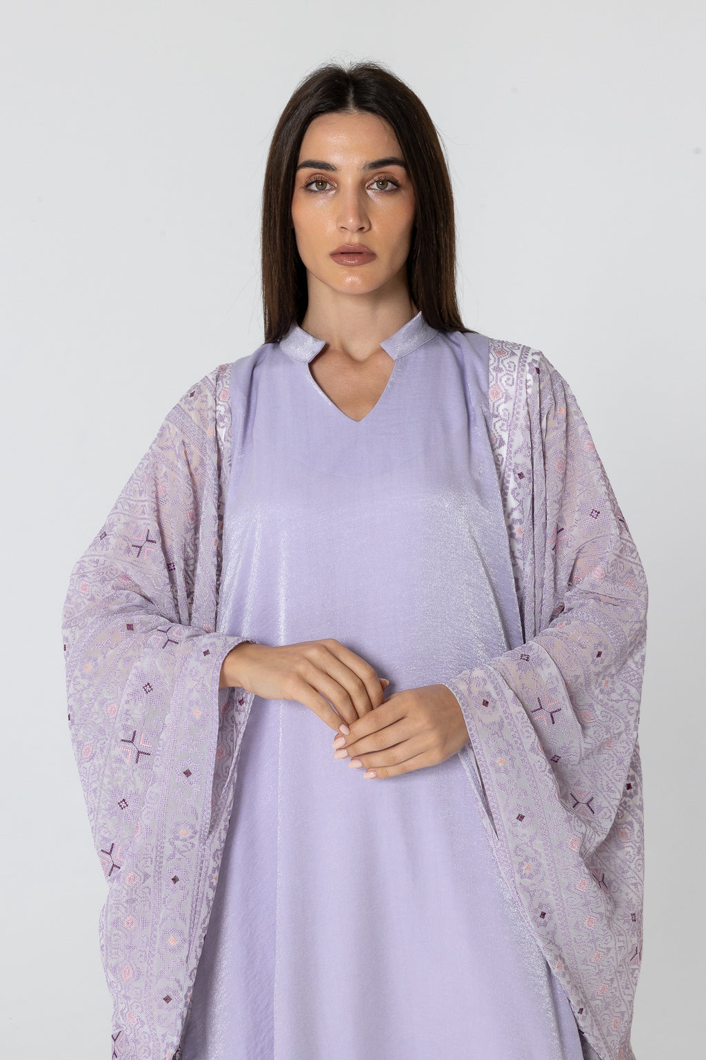 Lilac Dress with Embellished Sleeves