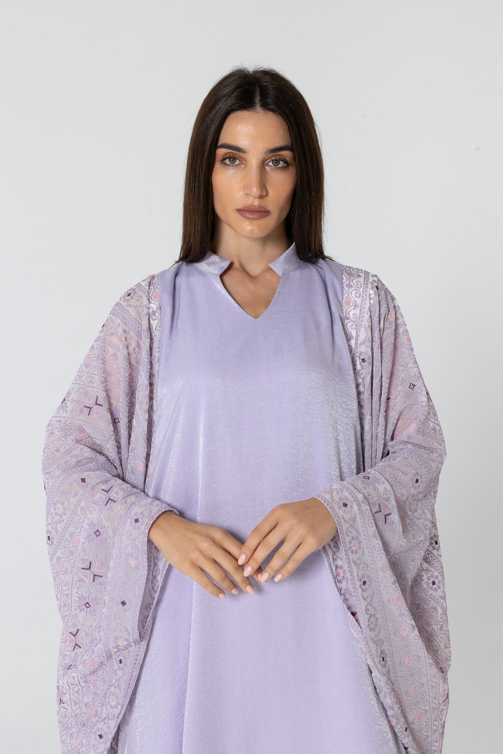 Lilac Dress with Embellished Sleeves