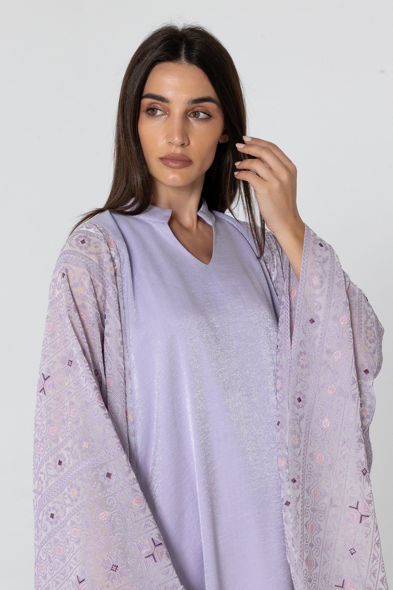 Lilac Dress with Embellished Sleeves