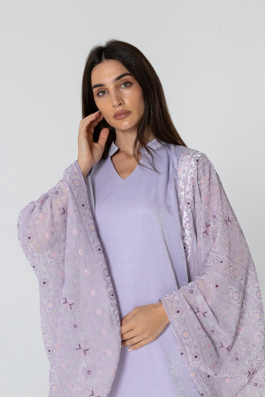 Lilac Dress with Embellished Sleeves