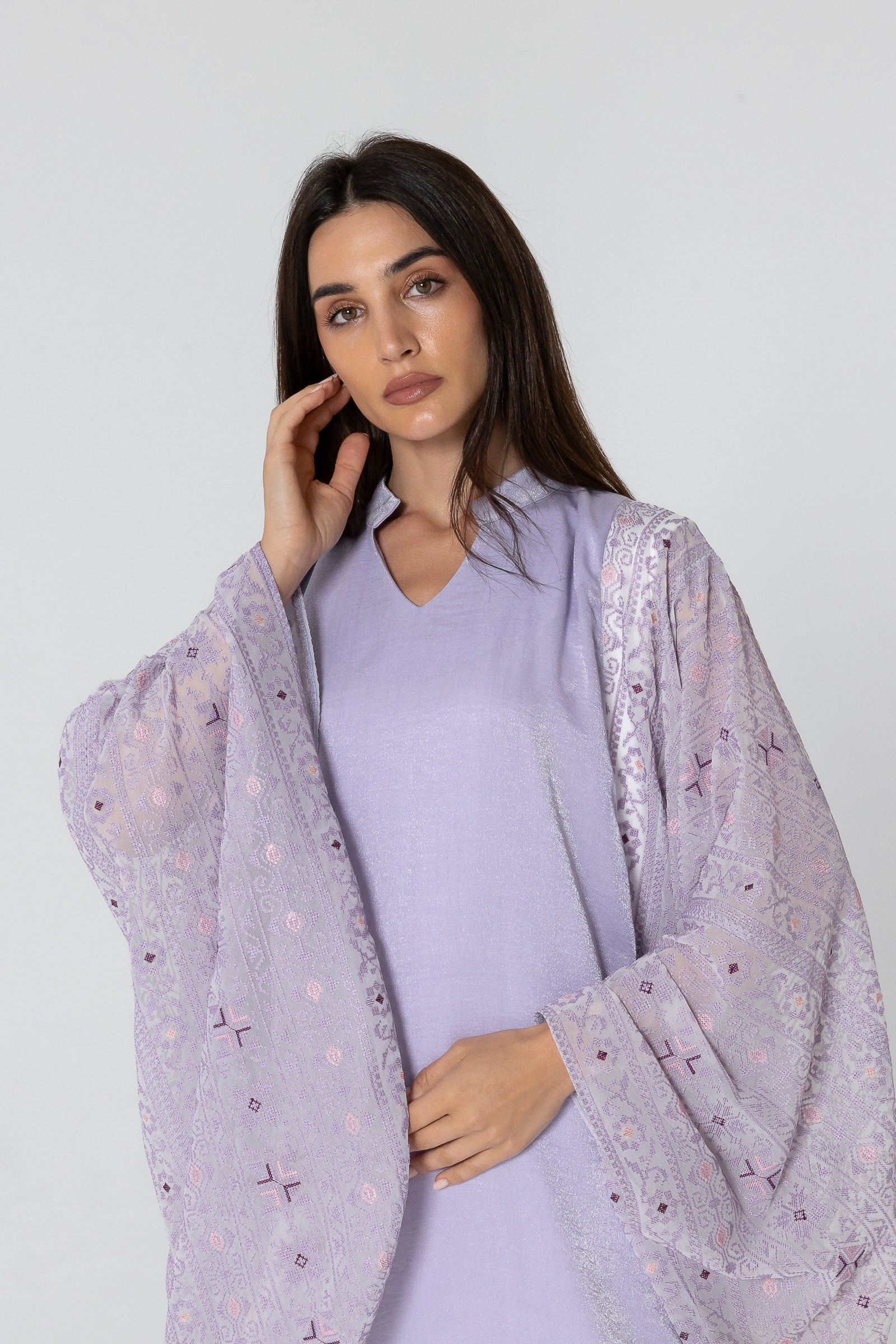 Lilac Dress with Embellished Sleeves