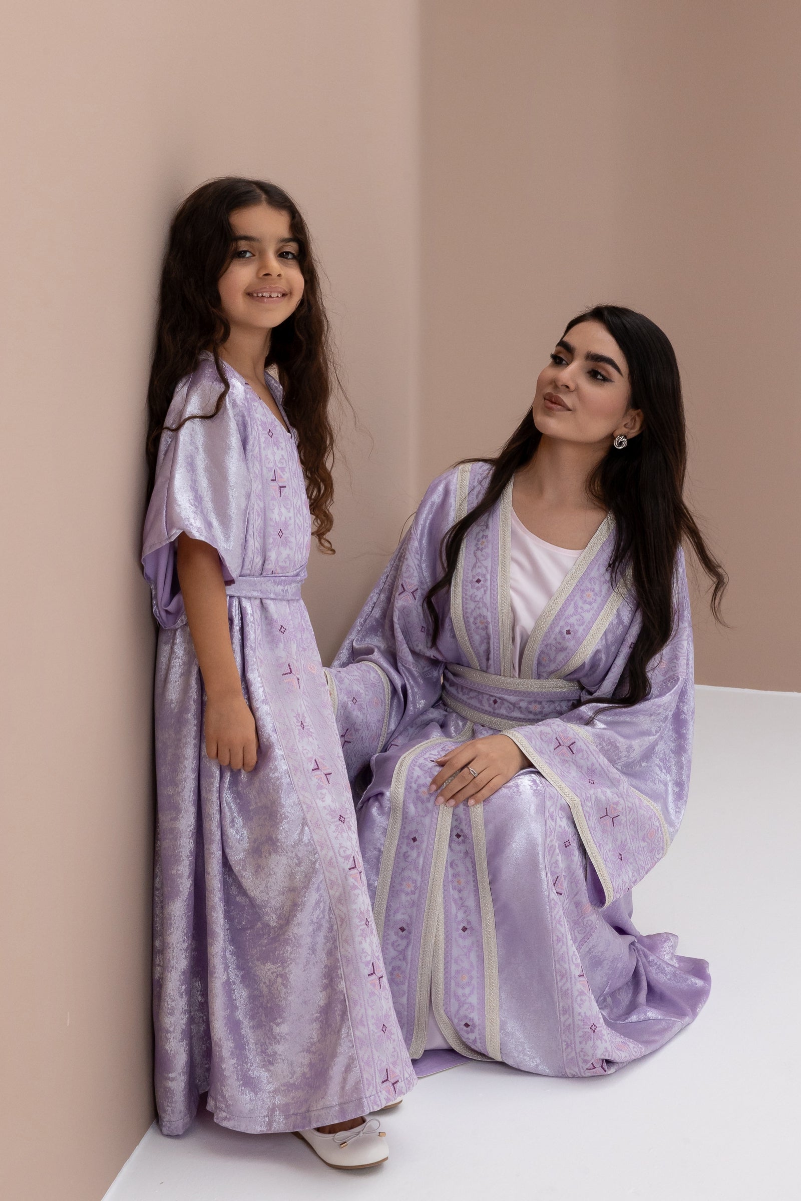 Kids Lilac Embroidered Kaftan