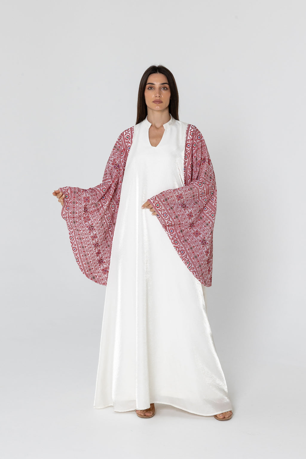 White Dress with Embellished Sleeves