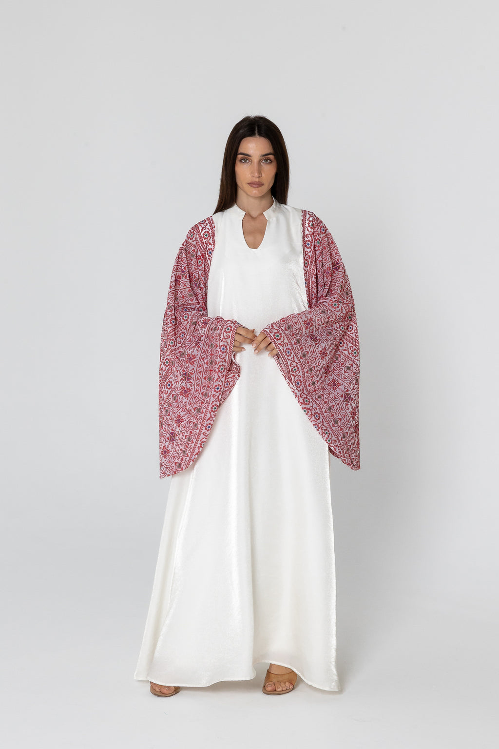 White Dress with Embellished Sleeves